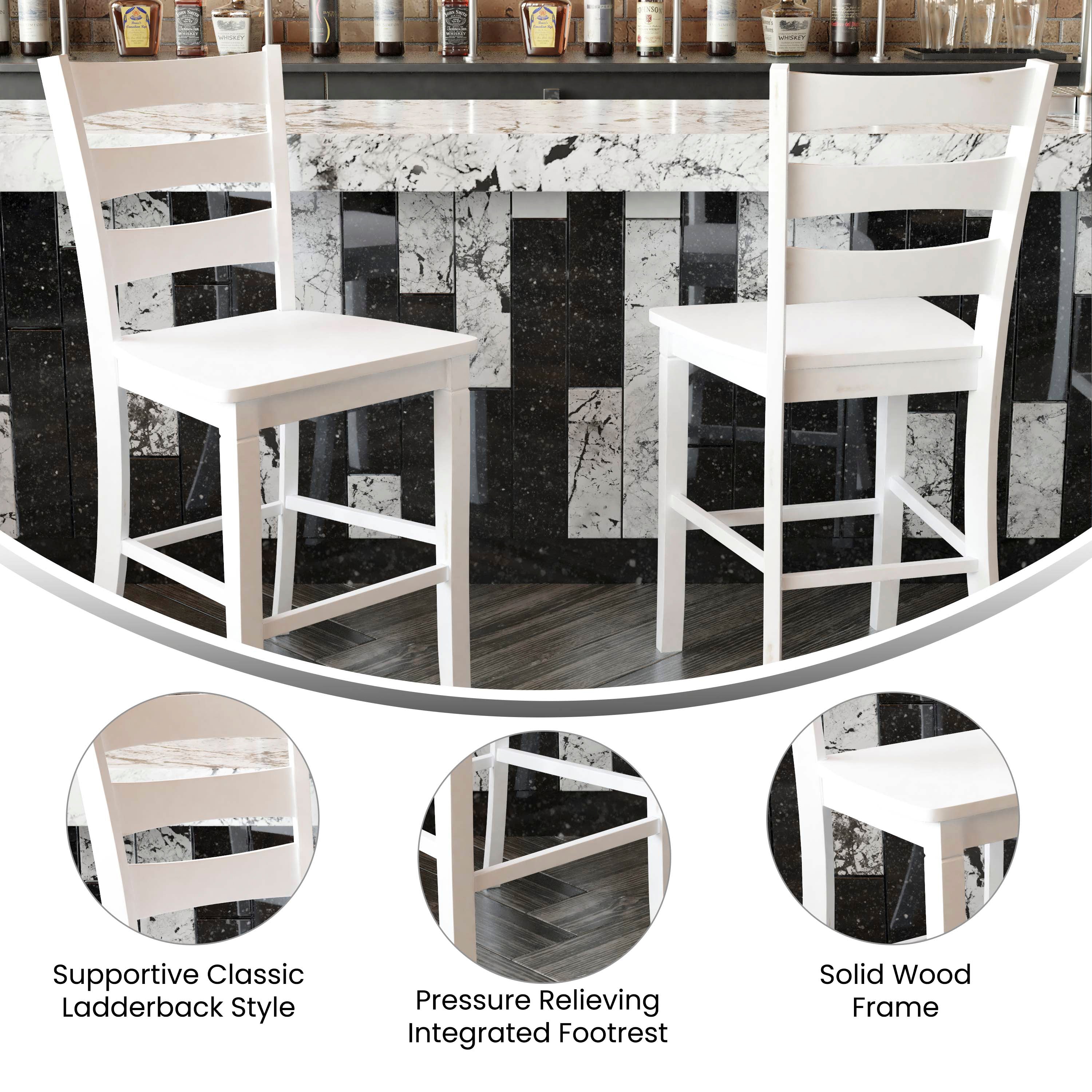 Liesel Set of 2 Wooden Classic Ladderback Counter Height Barstool with Solid Wood Seat