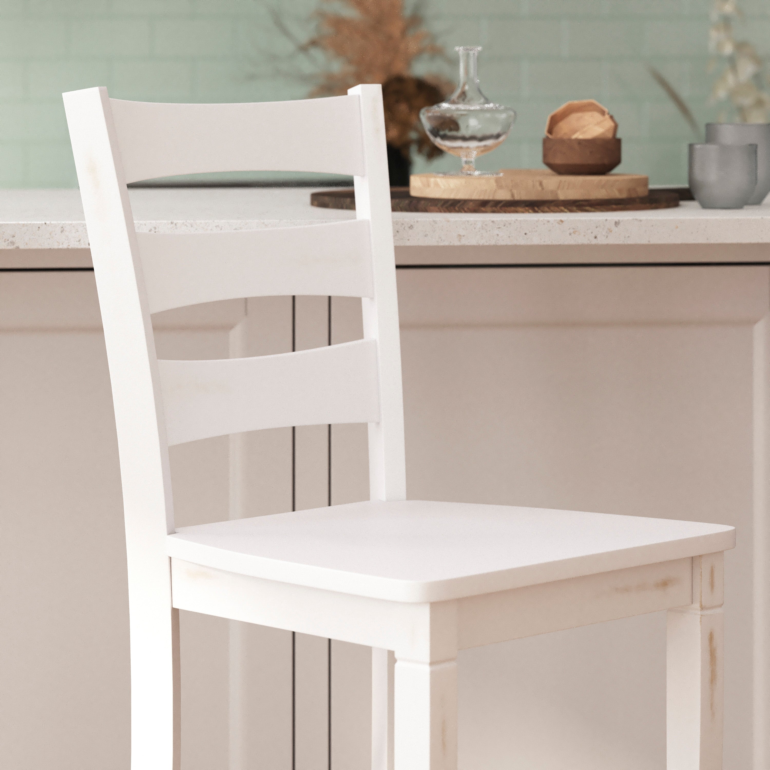 Liesel Set of 2 Wooden Classic Ladderback Bar Height Barstool with Solid Wood Seat