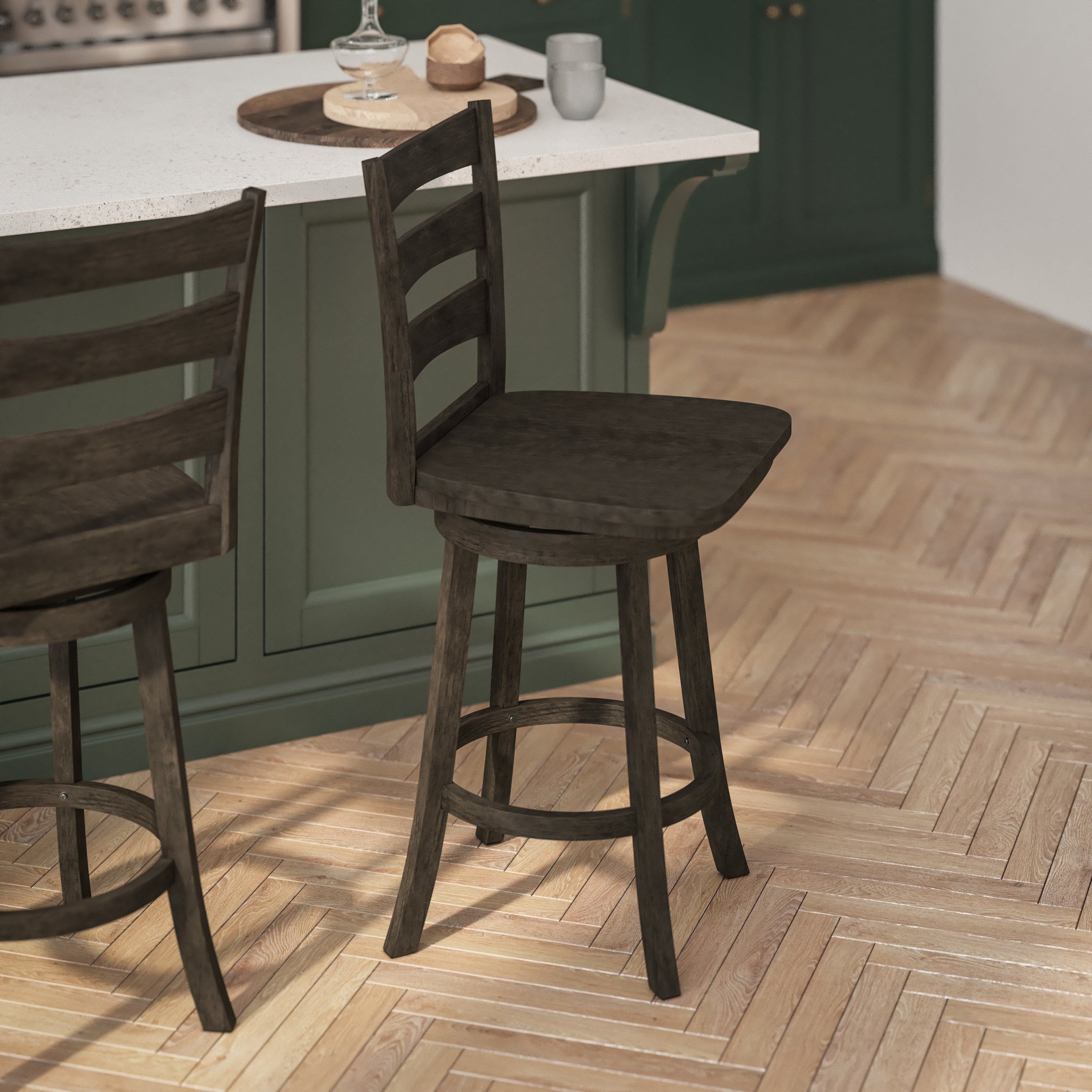 Liesel Wooden Classic Ladderback Swivel Counter Height Barstool with Solid Wood Seat