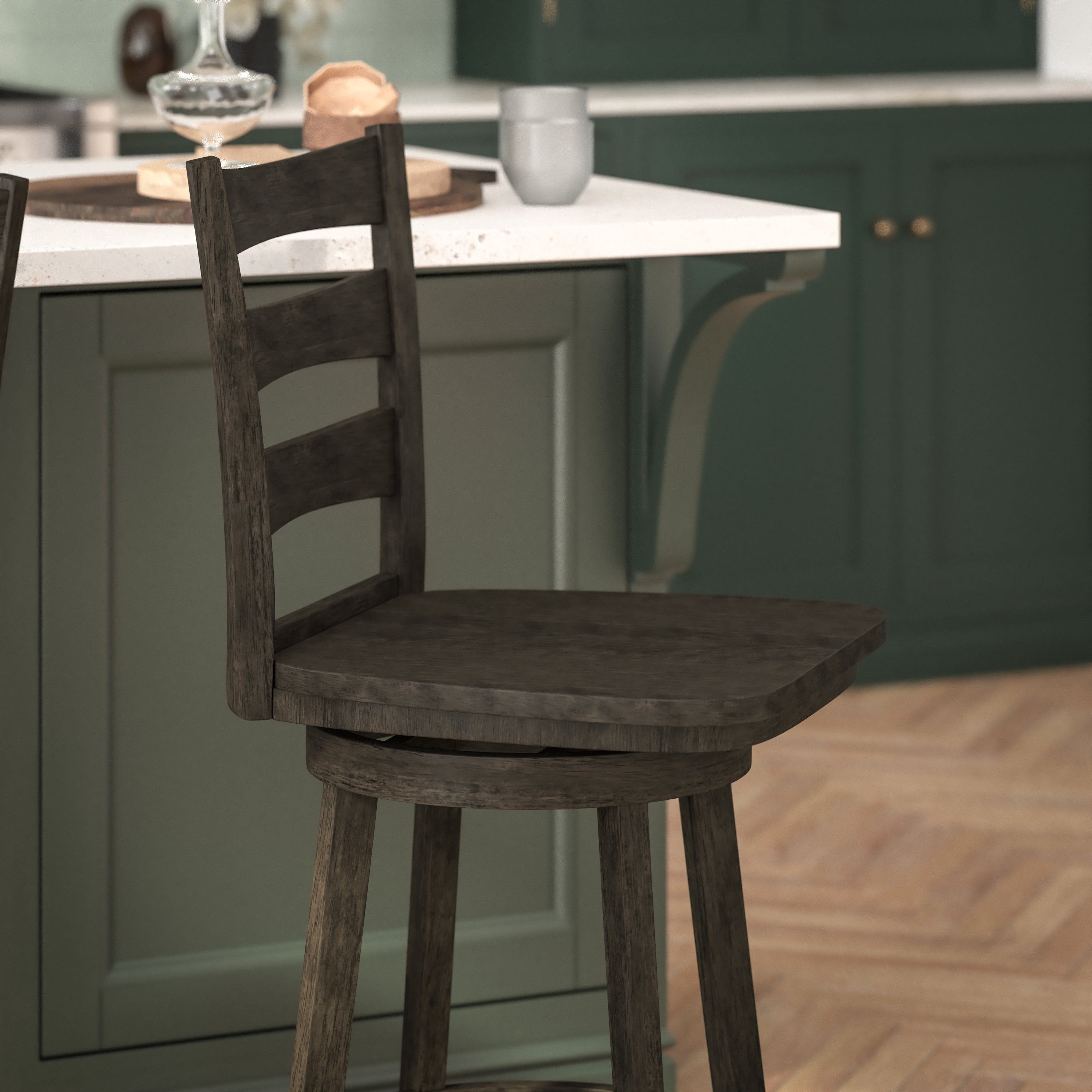 Liesel Wooden Classic Ladderback Swivel Counter Height Barstool with Solid Wood Seat