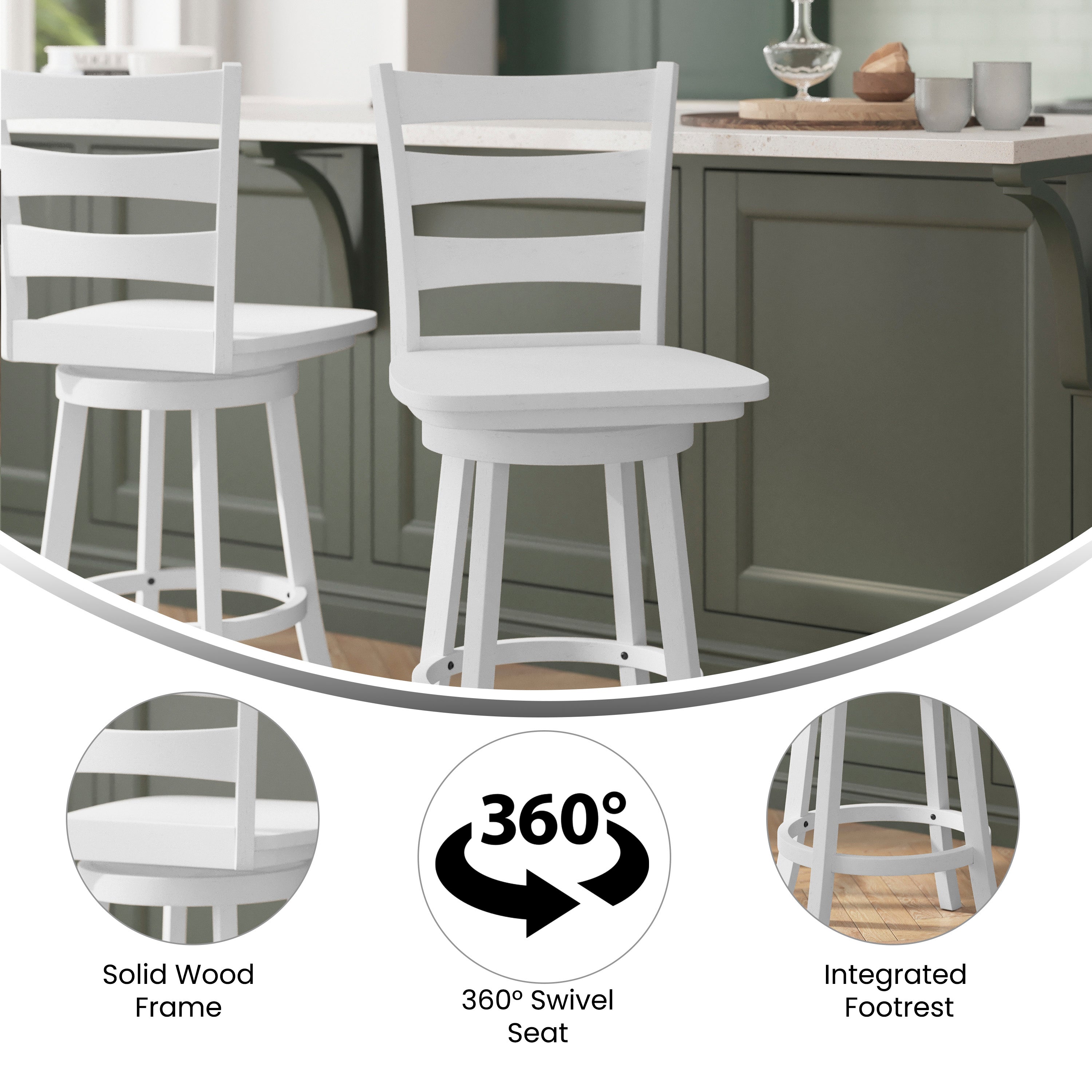 Liesel Wooden Classic Ladderback Swivel Counter Height Barstool with Solid Wood Seat