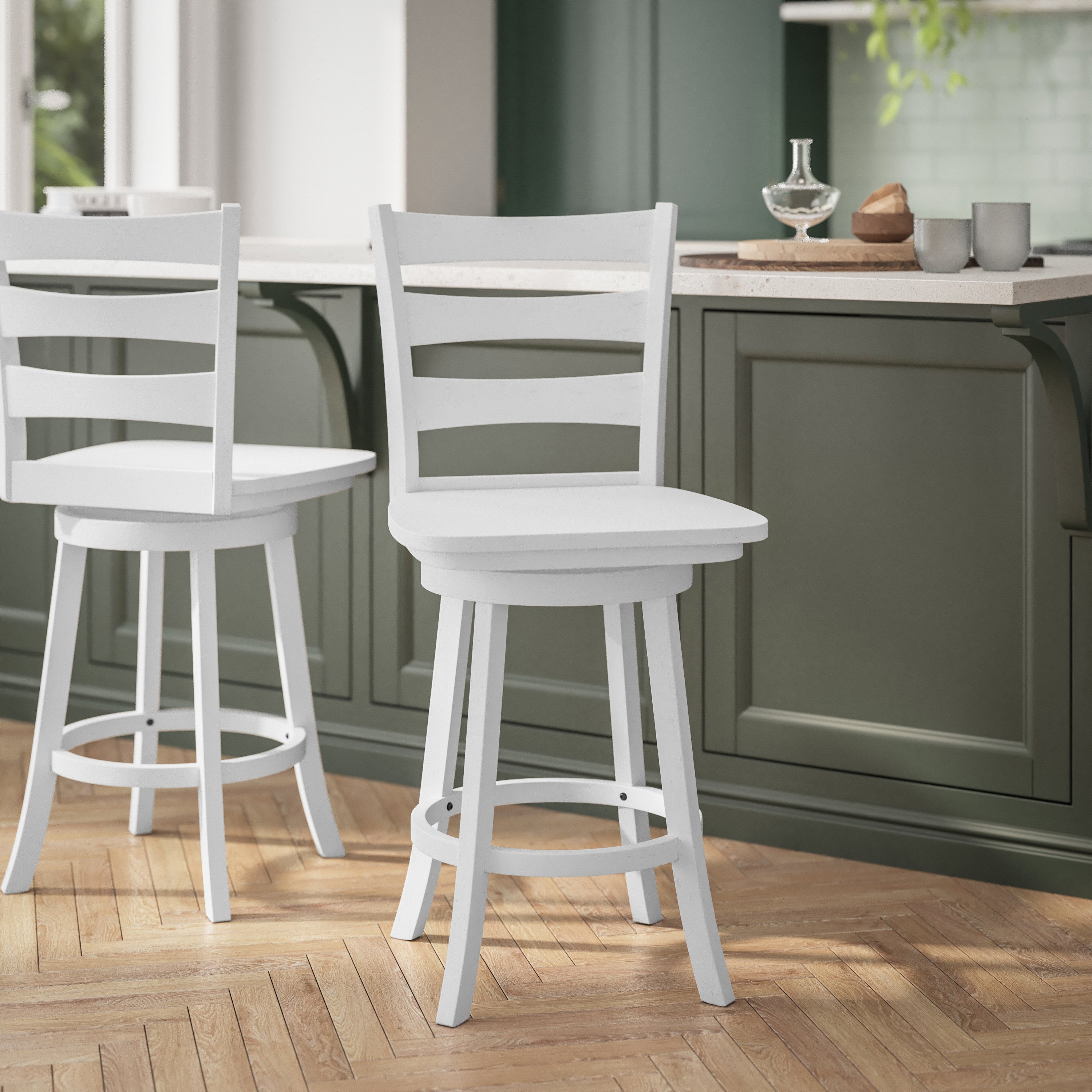 Liesel Wooden Classic Ladderback Swivel Counter Height Barstool with Solid Wood Seat