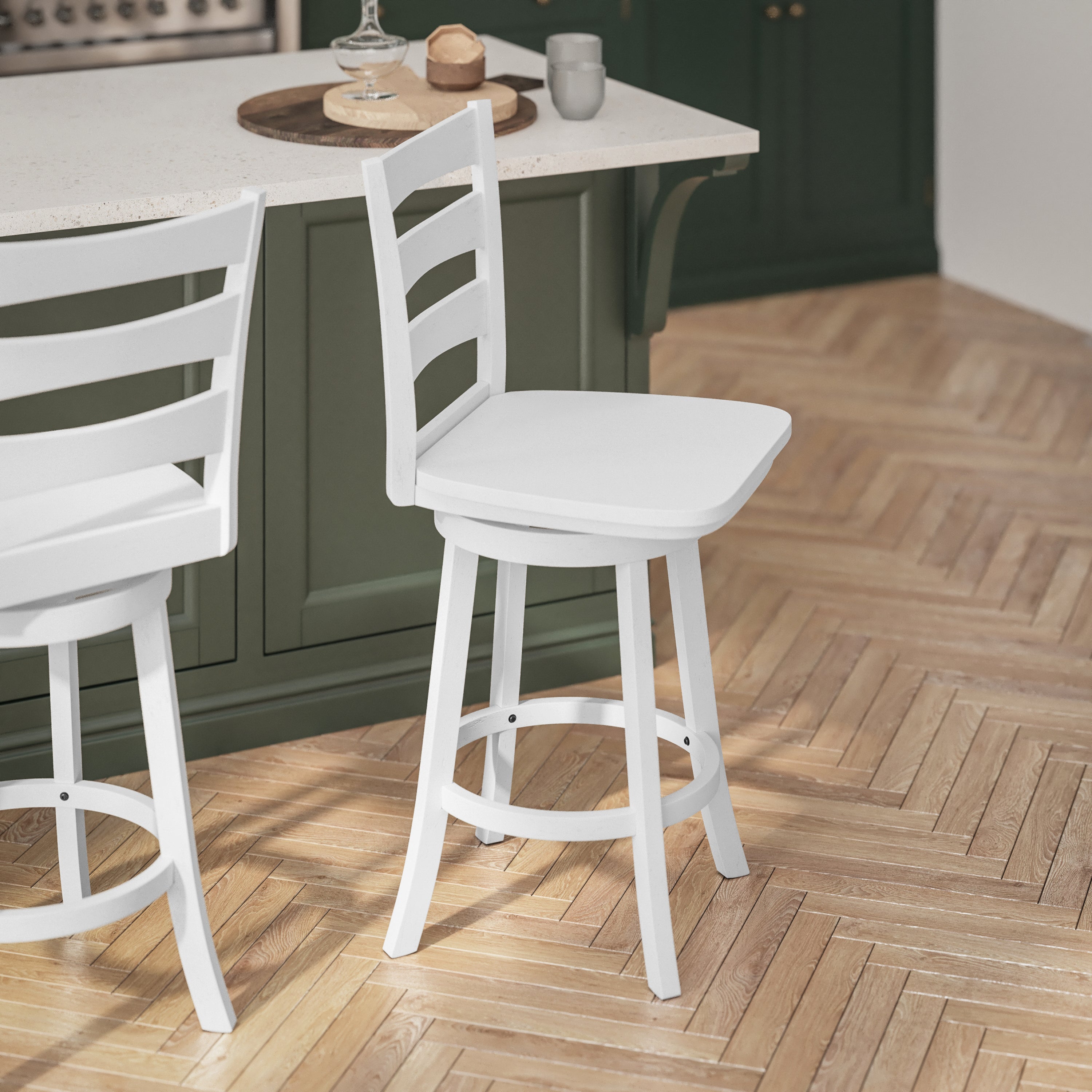 Liesel Wooden Classic Ladderback Swivel Counter Height Barstool with Solid Wood Seat