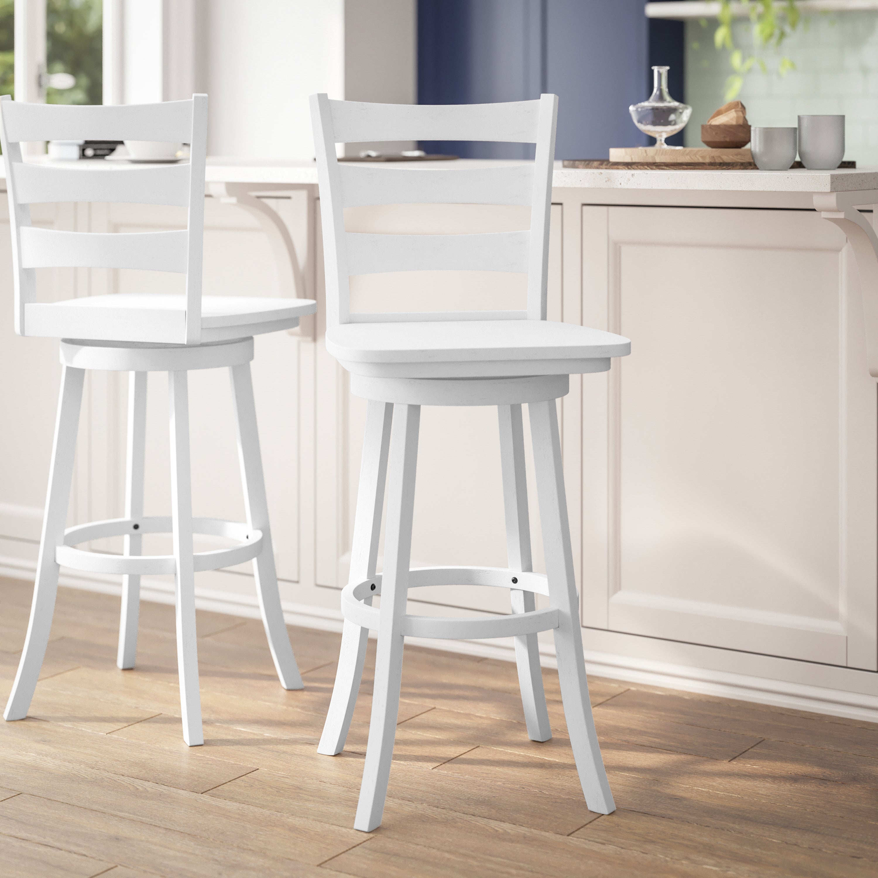 Liesel Wooden Classic Ladderback Swivel Bar Height Barstool with Solid Wood Seat