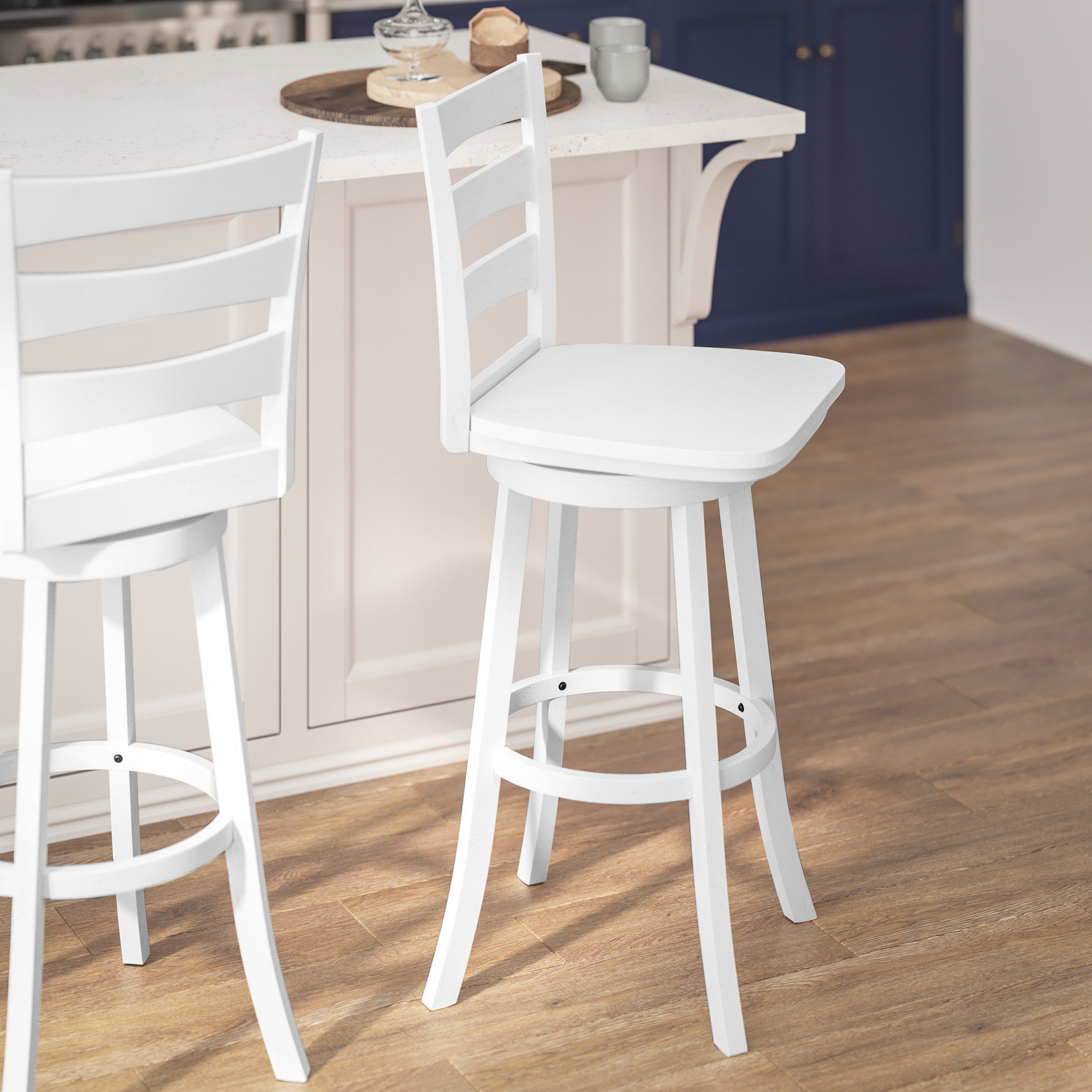 Liesel Wooden Classic Ladderback Swivel Bar Height Barstool with Solid Wood Seat