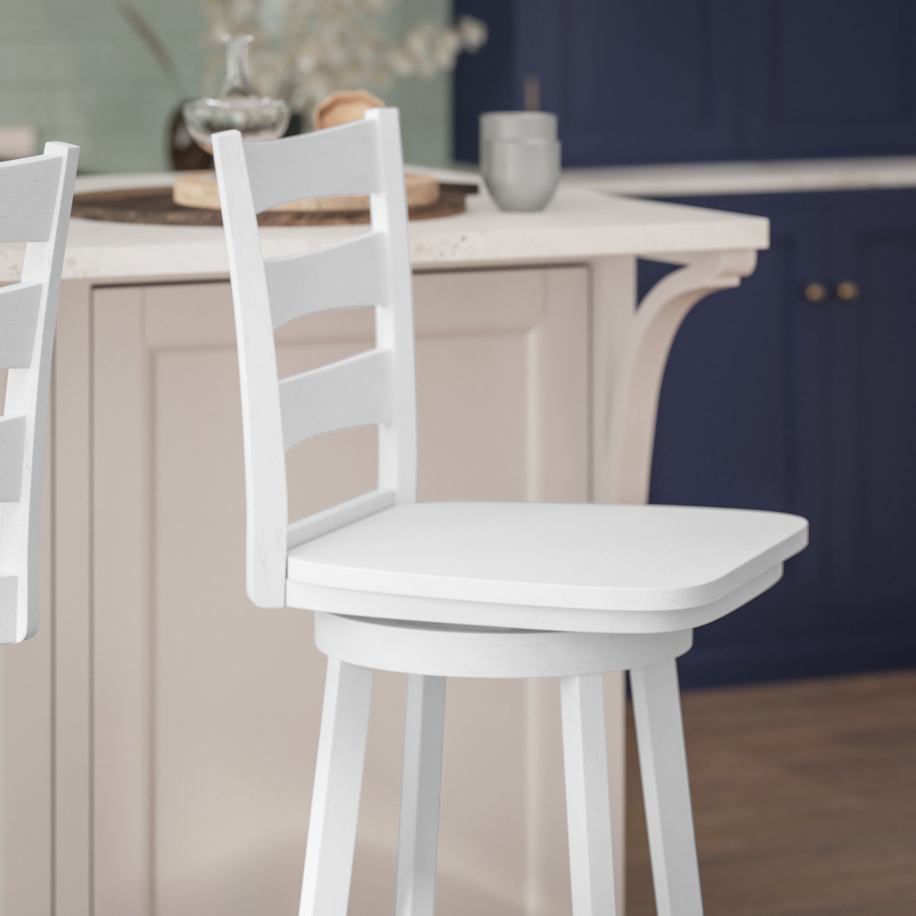 Liesel Wooden Classic Ladderback Swivel Bar Height Barstool with Solid Wood Seat