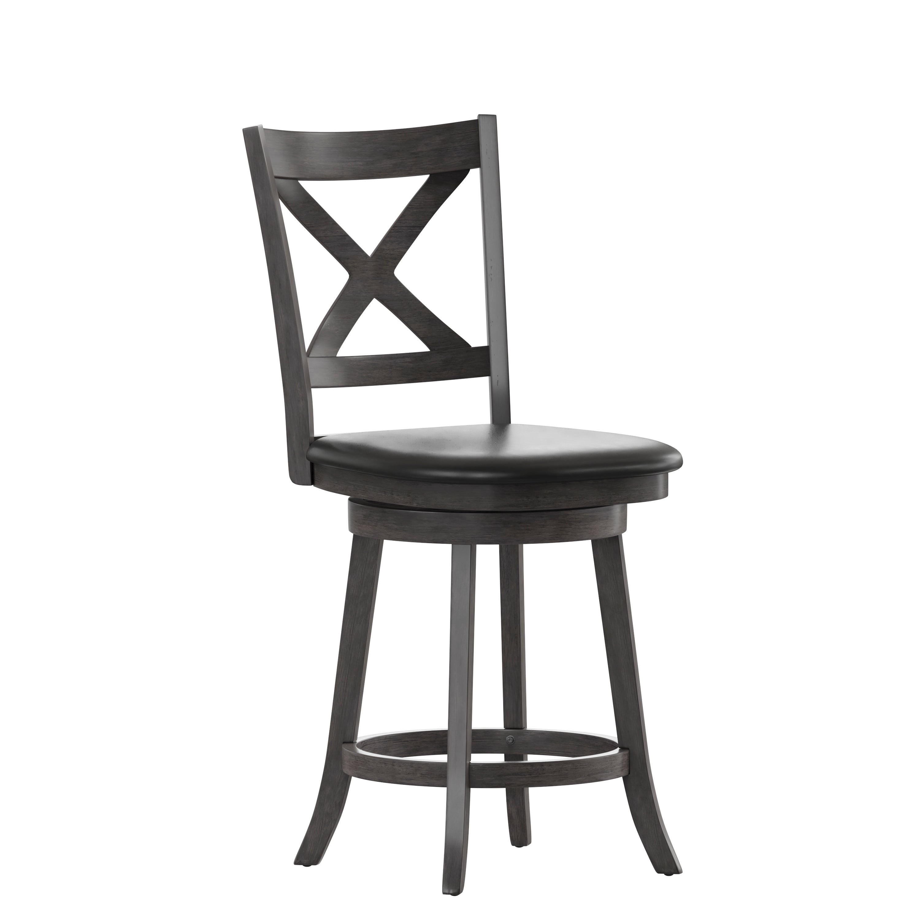Felicity Wood Classic Crossback Swivel Counter Height Barstool with Padded, Upholstered Seat