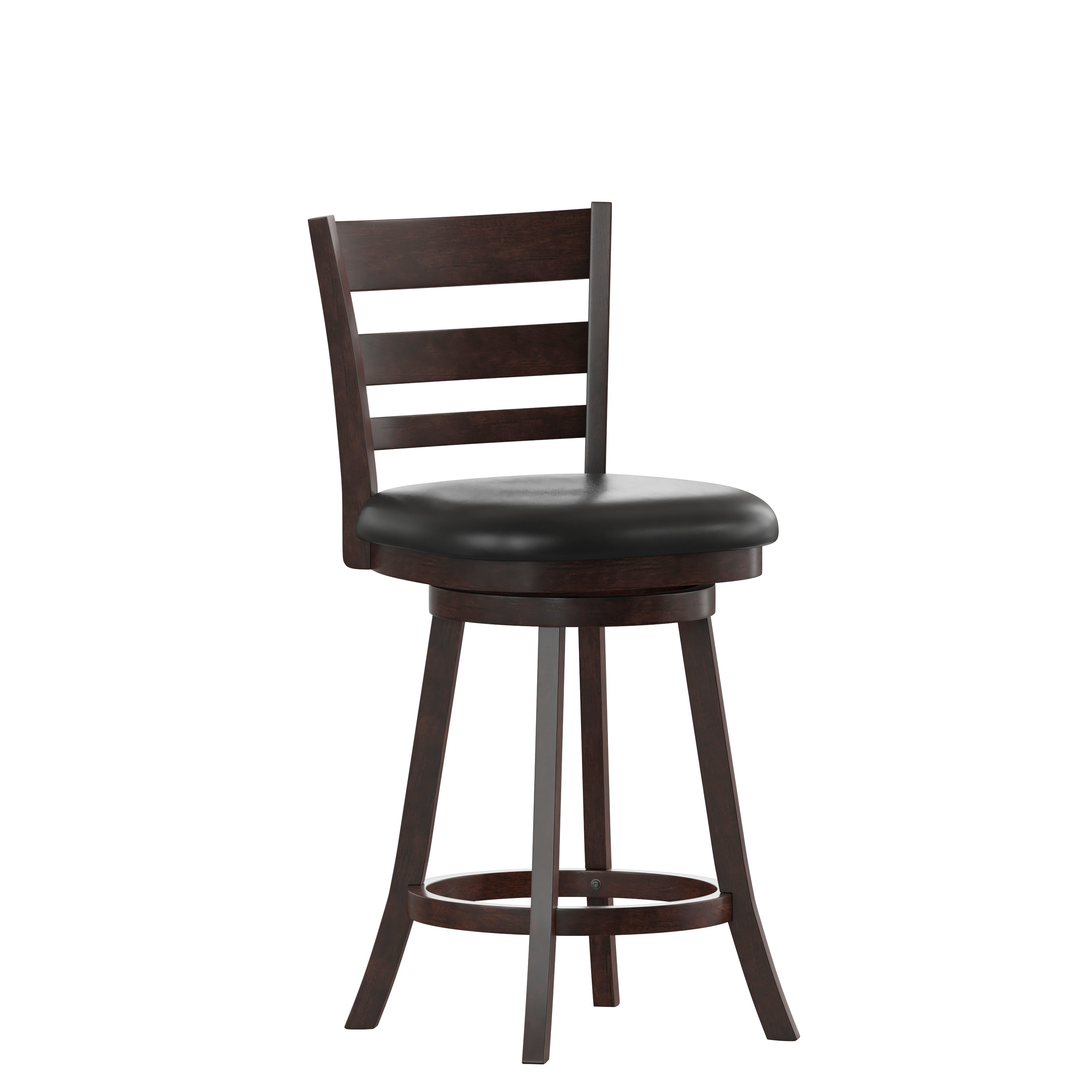 Zerrick Wood Classic Ladderback Swivel Counter Height Barstool with Padded, Upholstered Seat