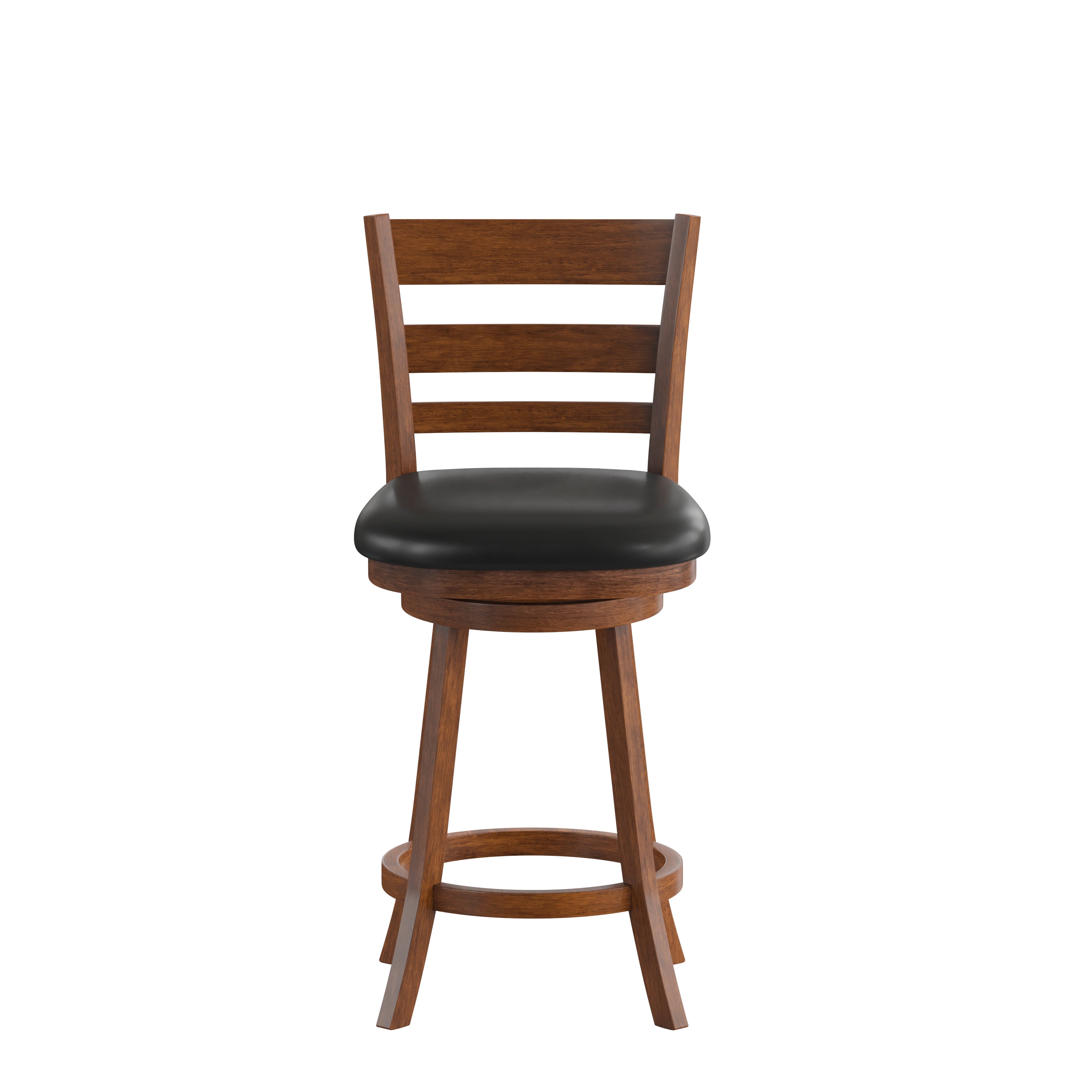 Zerrick Wood Classic Ladderback Swivel Counter Height Barstool with Padded, Upholstered Seat