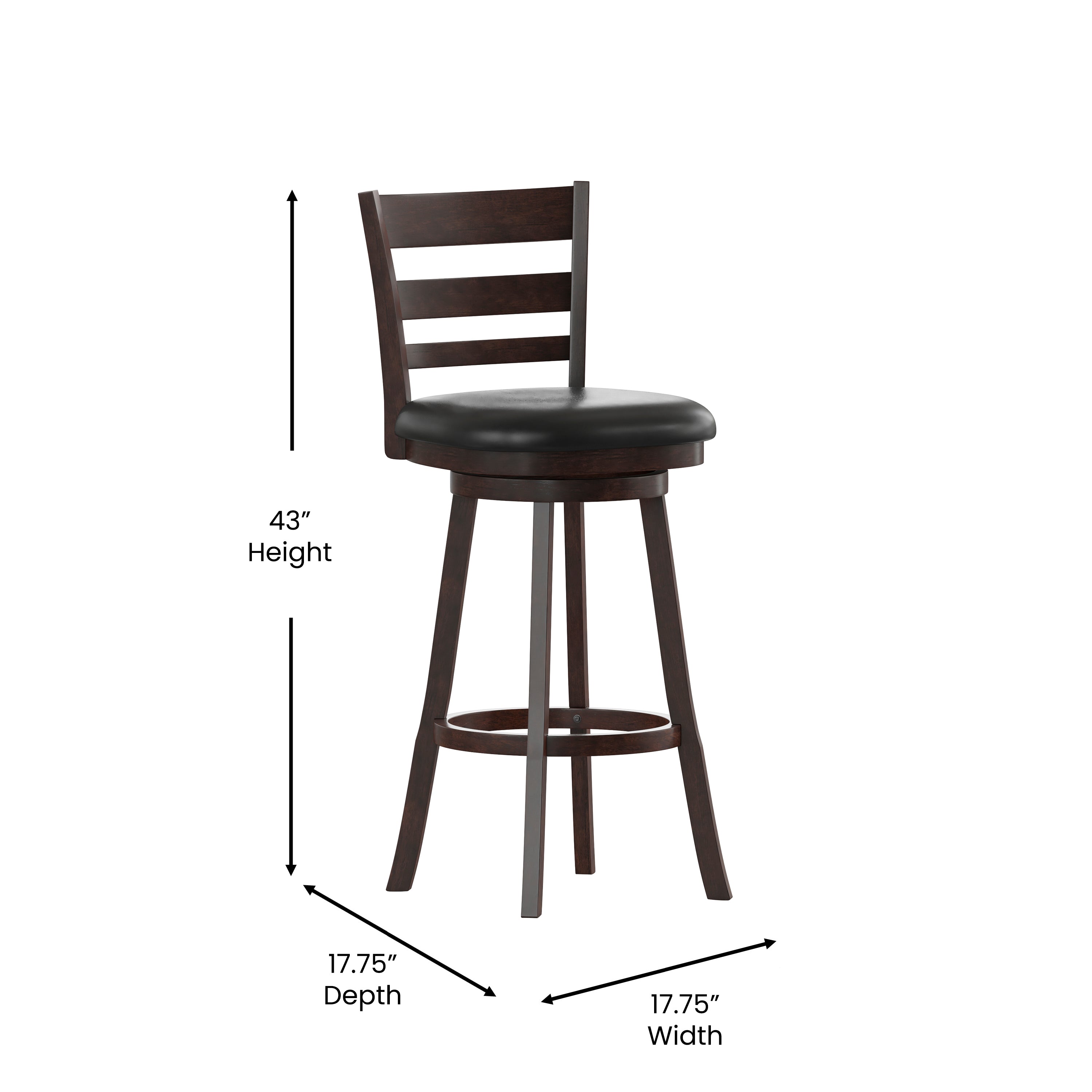 Zerrick Wood Classic Ladderback Swivel Bar Height Barstool with Padded, Upholstered Seat