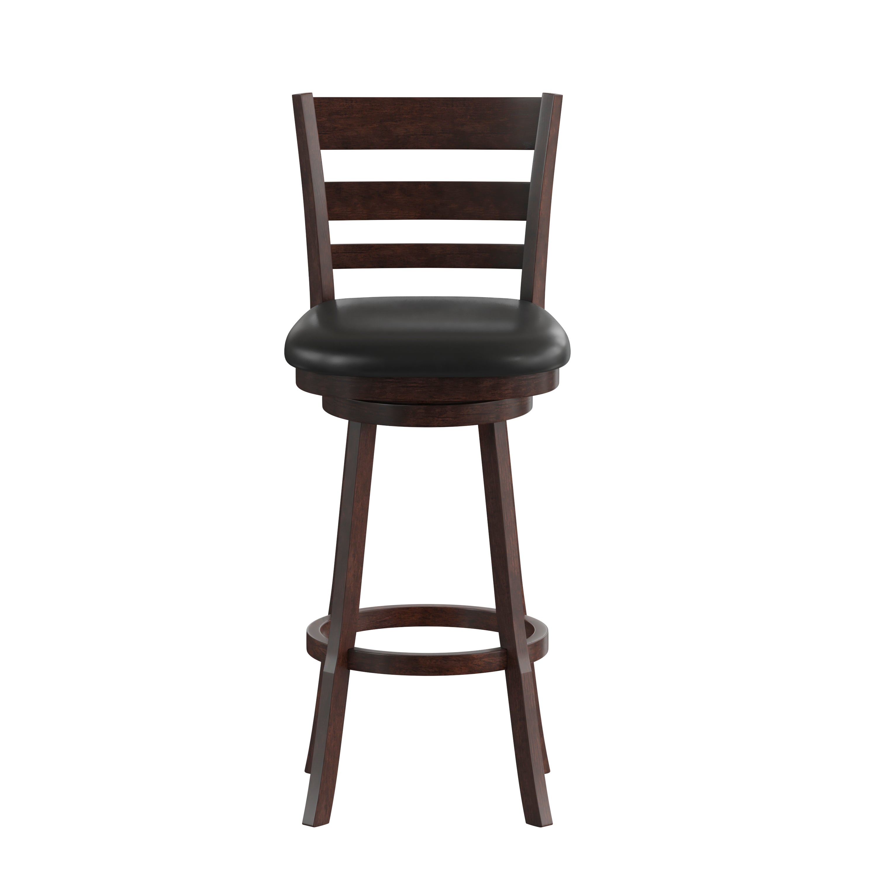 Zerrick Wood Classic Ladderback Swivel Bar Height Barstool with Padded, Upholstered Seat