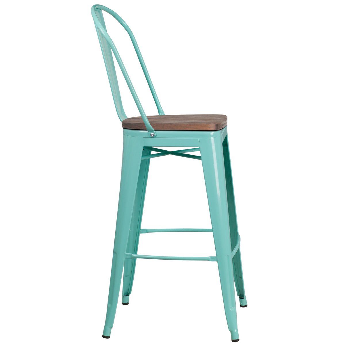 30" High Metal Barstool with Back and Wood Seat