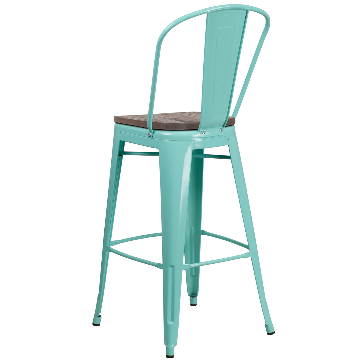 30" High Metal Barstool with Back and Wood Seat