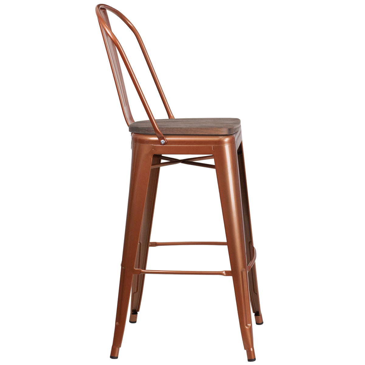 30" High Metal Barstool with Back and Wood Seat
