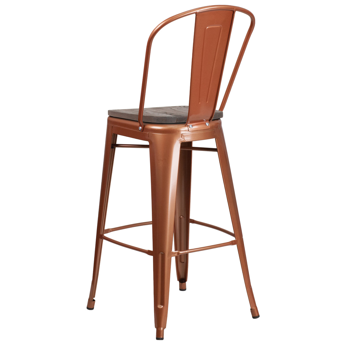 30" High Metal Barstool with Back and Wood Seat