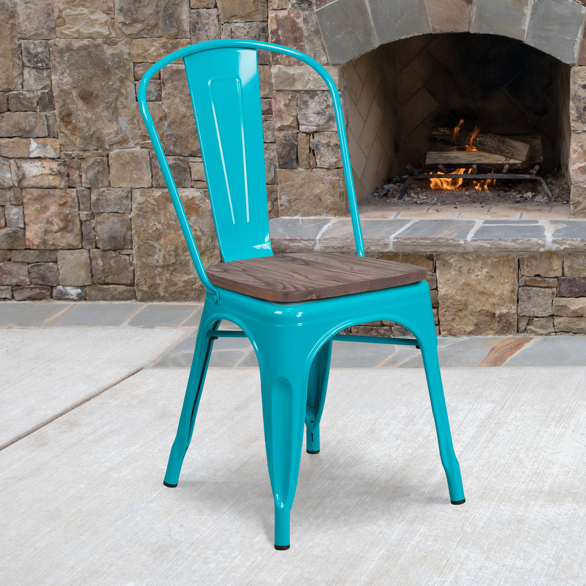 Metal Stackable Chair with Wood Seat