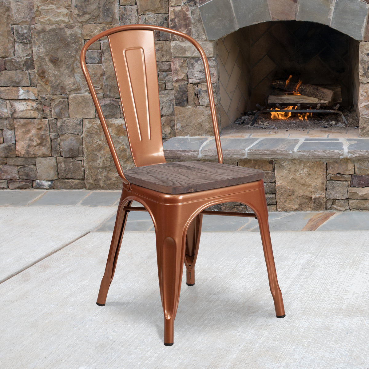 Metal Stackable Chair with Wood Seat