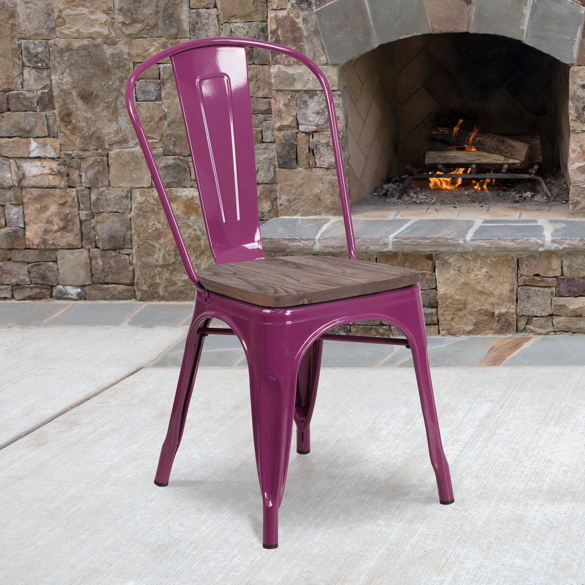 Metal Stackable Chair with Wood Seat