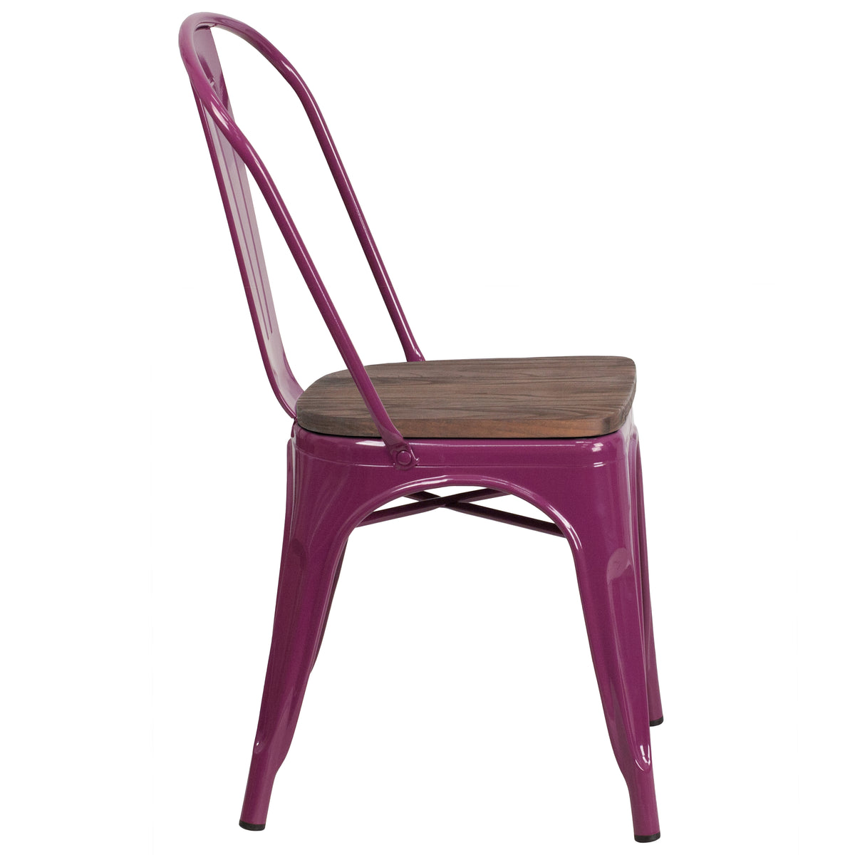 Metal Stackable Chair with Wood Seat
