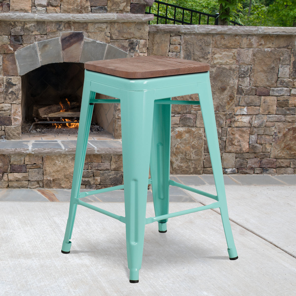24" High Backless Counter Height Stool with Square Wood Seat