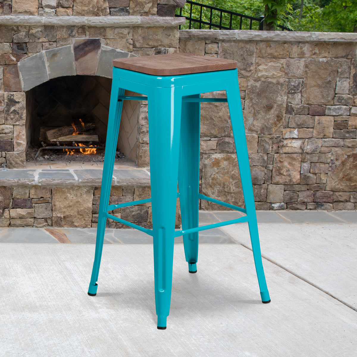 30" High Backless Barstool with Square Wood Seat