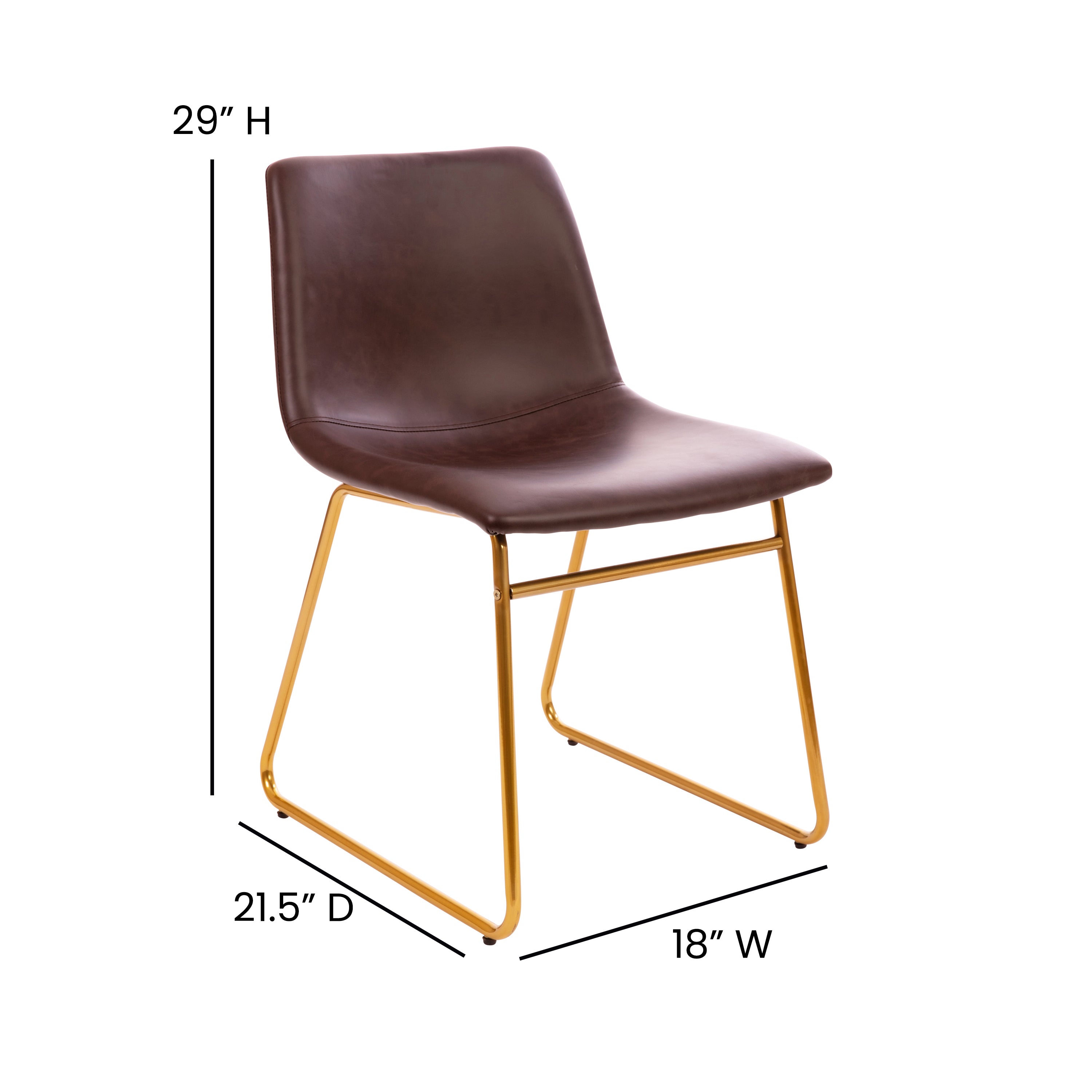 18 Inch Dining Table Height Chair, Mid-Back Sled Base Dining Chair in LeatherSoft Upholstery, Set of 2