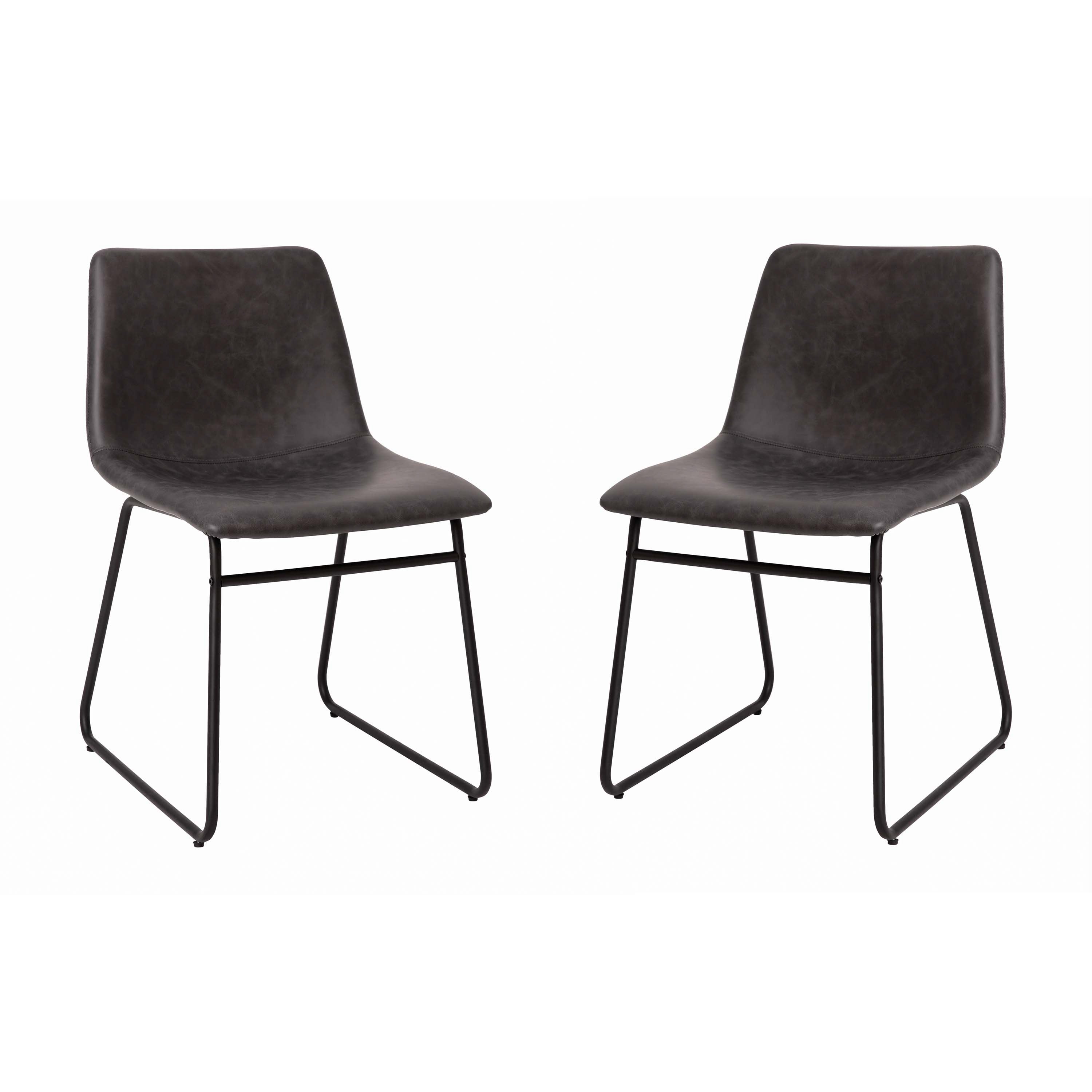 18 Inch Dining Table Height Chair, Mid-Back Sled Base Dining Chair in LeatherSoft Upholstery, Set of 2