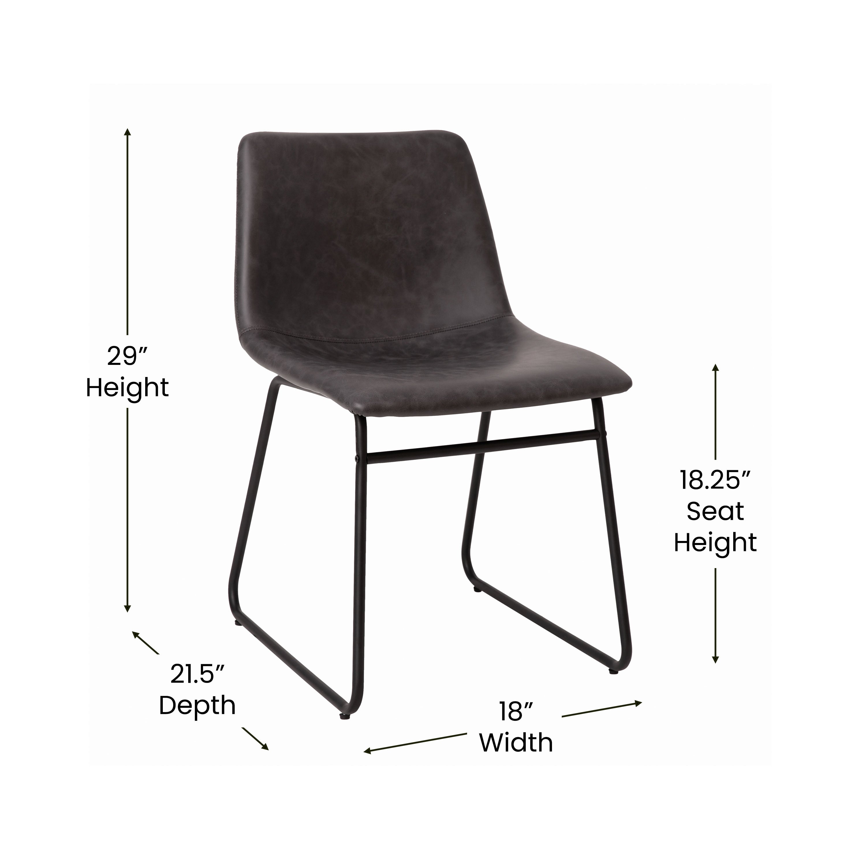 18 Inch Dining Table Height Chair, Mid-Back Sled Base Dining Chair in LeatherSoft Upholstery, Set of 2