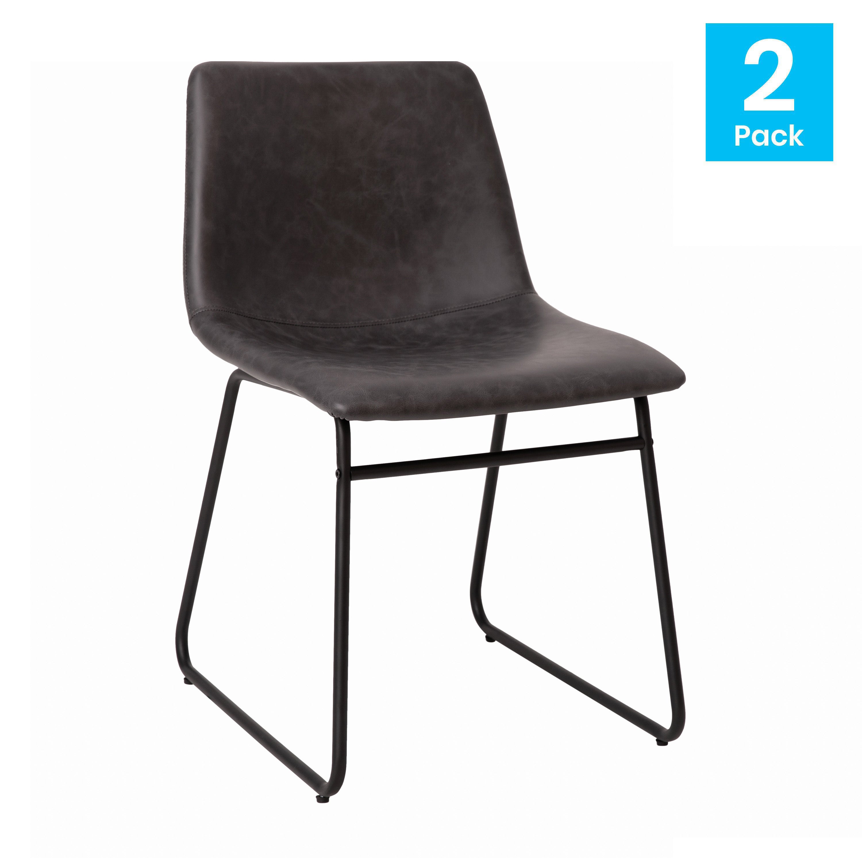 18 Inch Dining Table Height Chair, Mid-Back Sled Base Dining Chair in LeatherSoft Upholstery, Set of 2