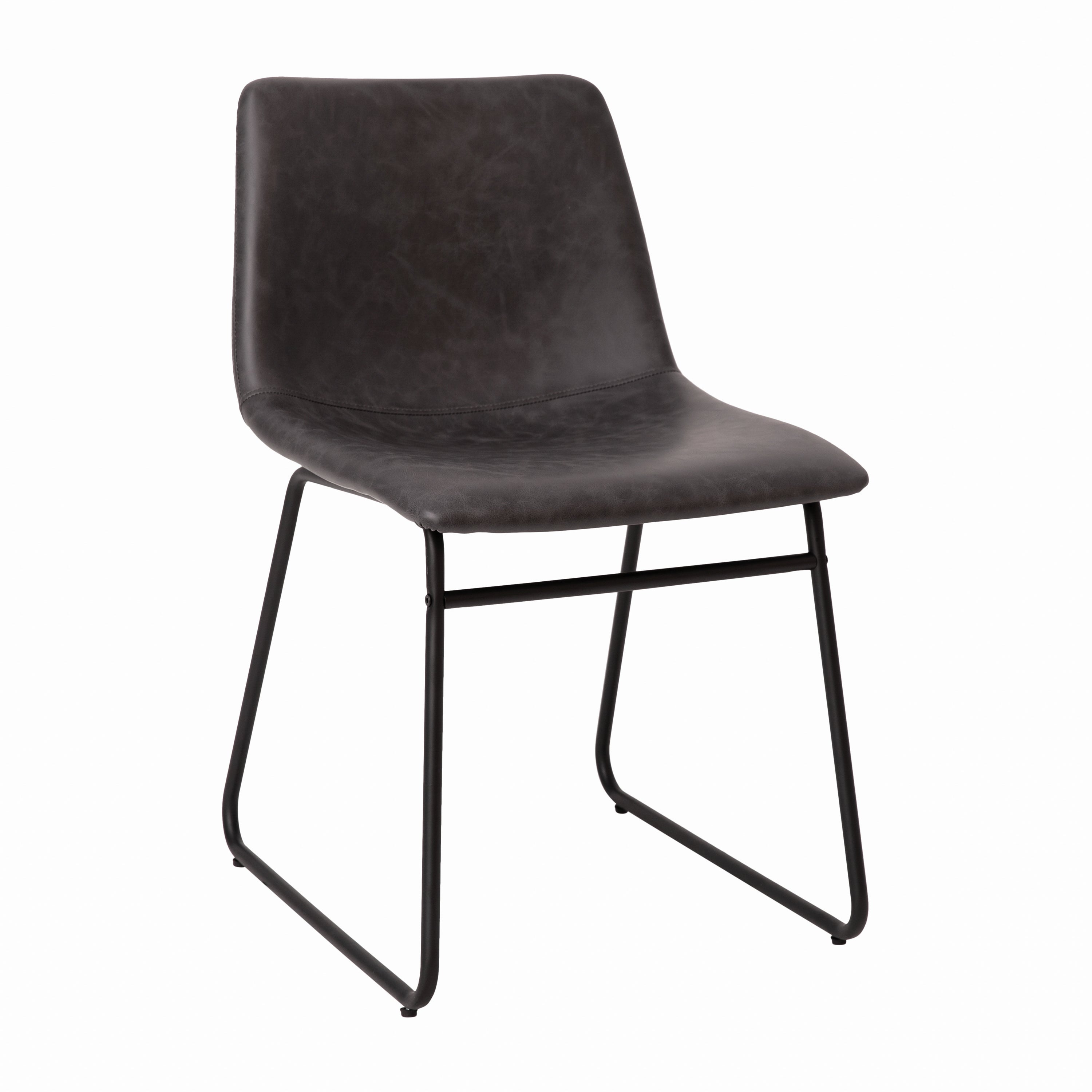 18 Inch Dining Table Height Chair, Mid-Back Sled Base Dining Chair in LeatherSoft Upholstery, Set of 2