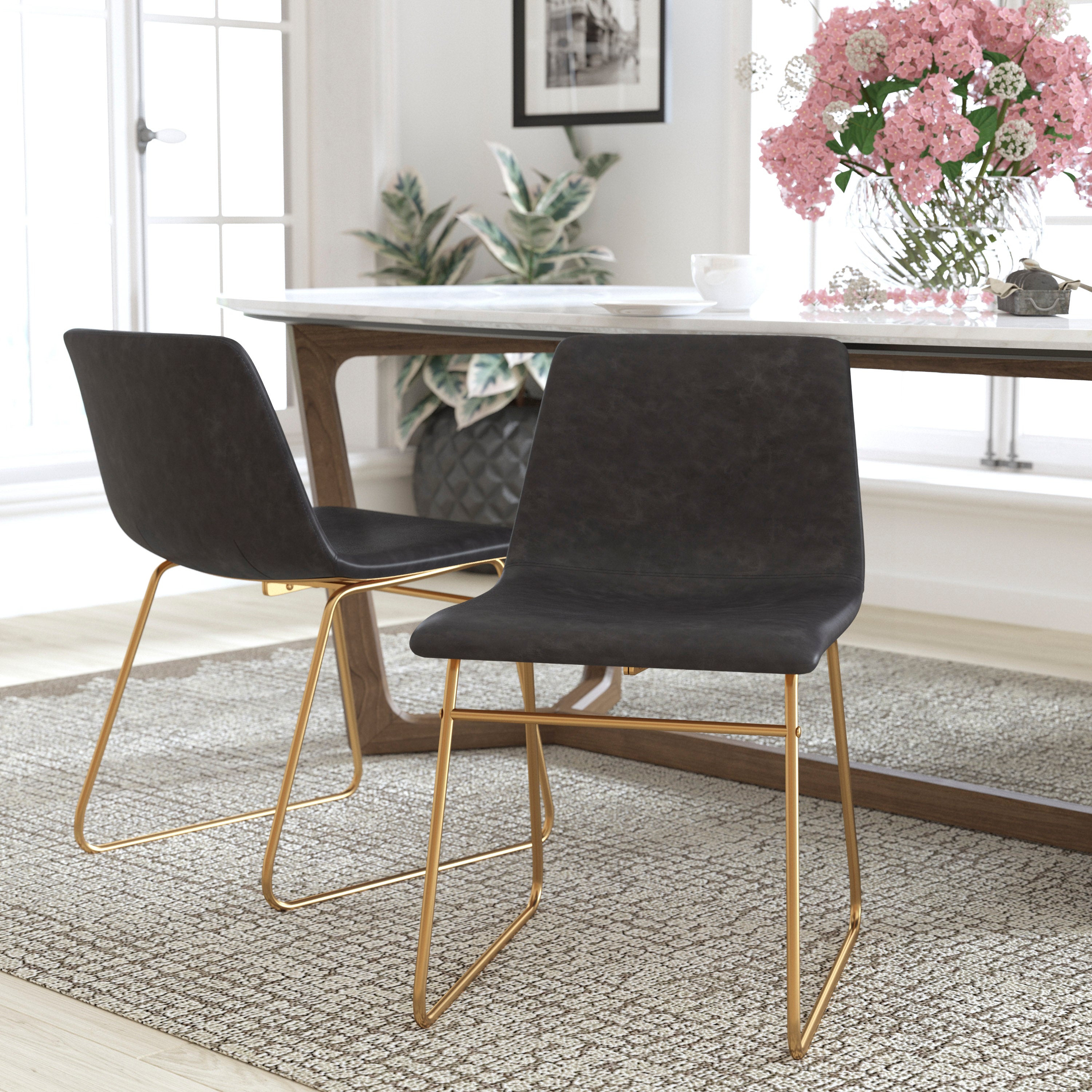18 Inch Dining Table Height Chair, Mid-Back Sled Base Dining Chair in LeatherSoft Upholstery, Set of 2
