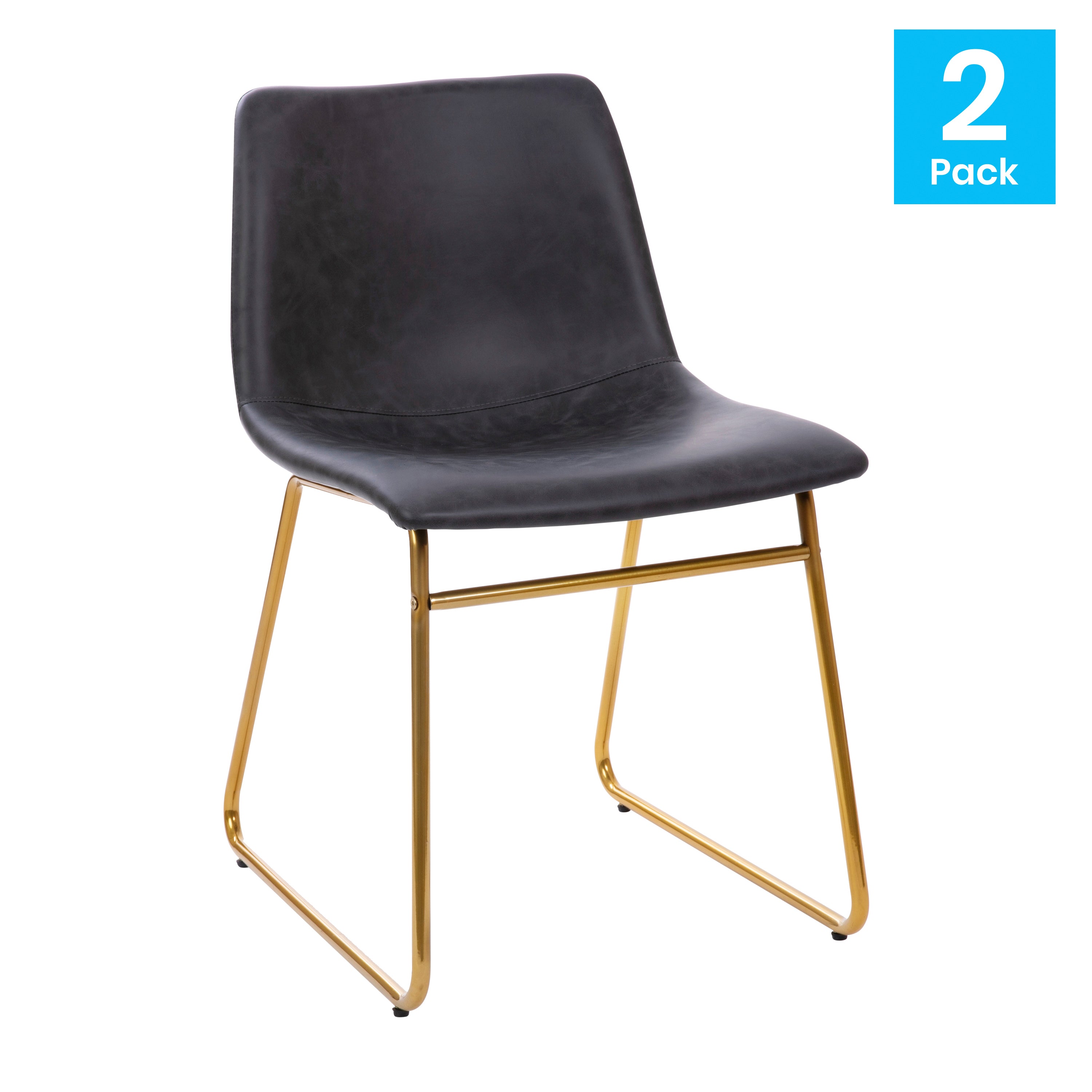 18 Inch Dining Table Height Chair, Mid-Back Sled Base Dining Chair in LeatherSoft Upholstery, Set of 2