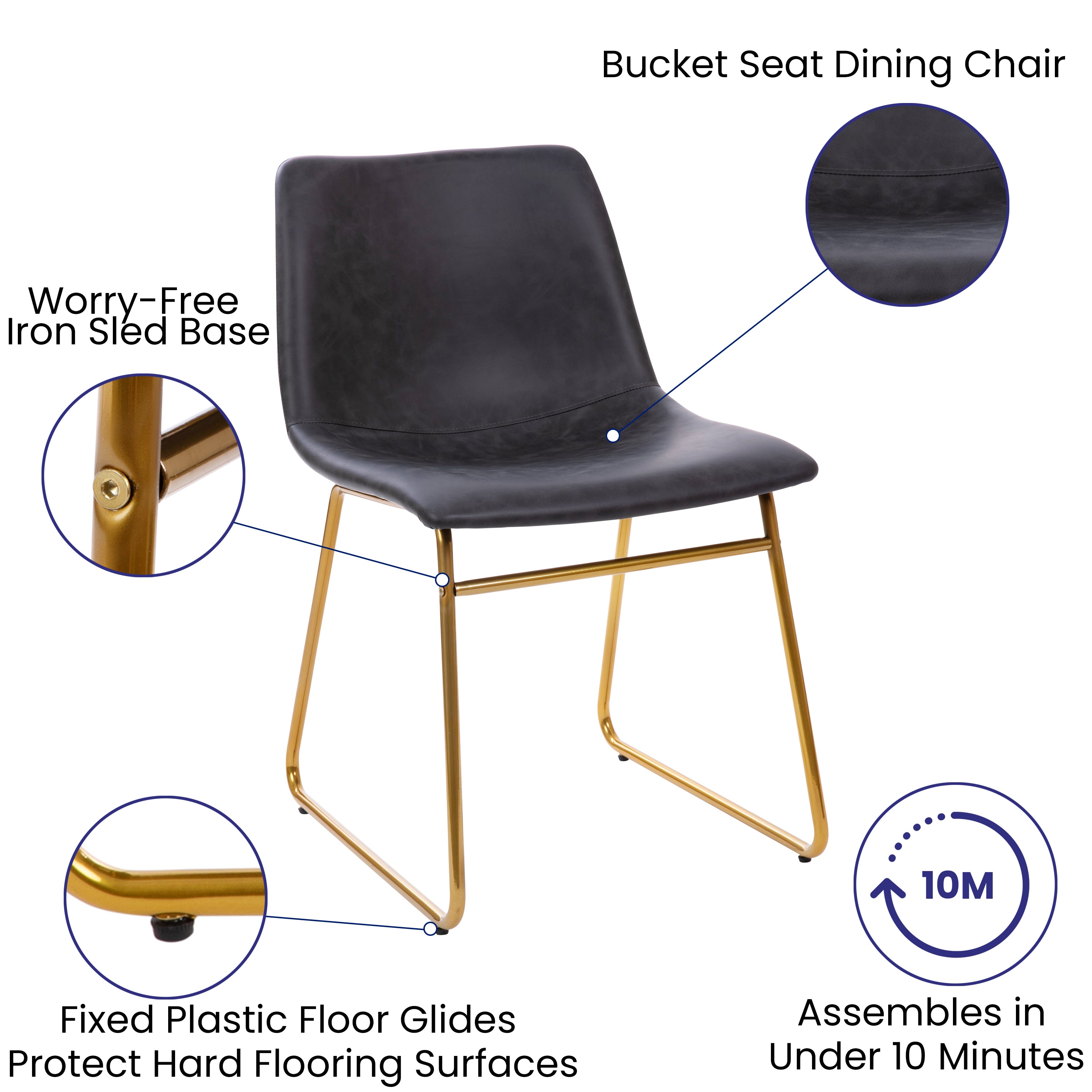 18 Inch Dining Table Height Chair, Mid-Back Sled Base Dining Chair in LeatherSoft Upholstery, Set of 2