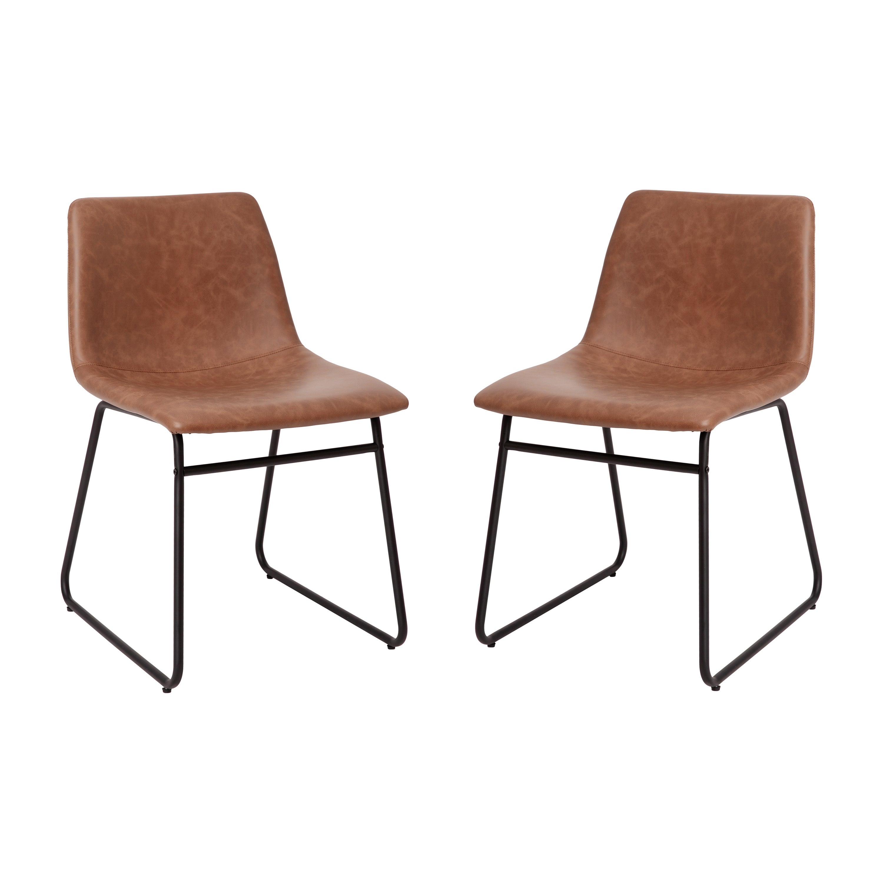18 Inch Dining Table Height Chair, Mid-Back Sled Base Dining Chair in LeatherSoft Upholstery, Set of 2