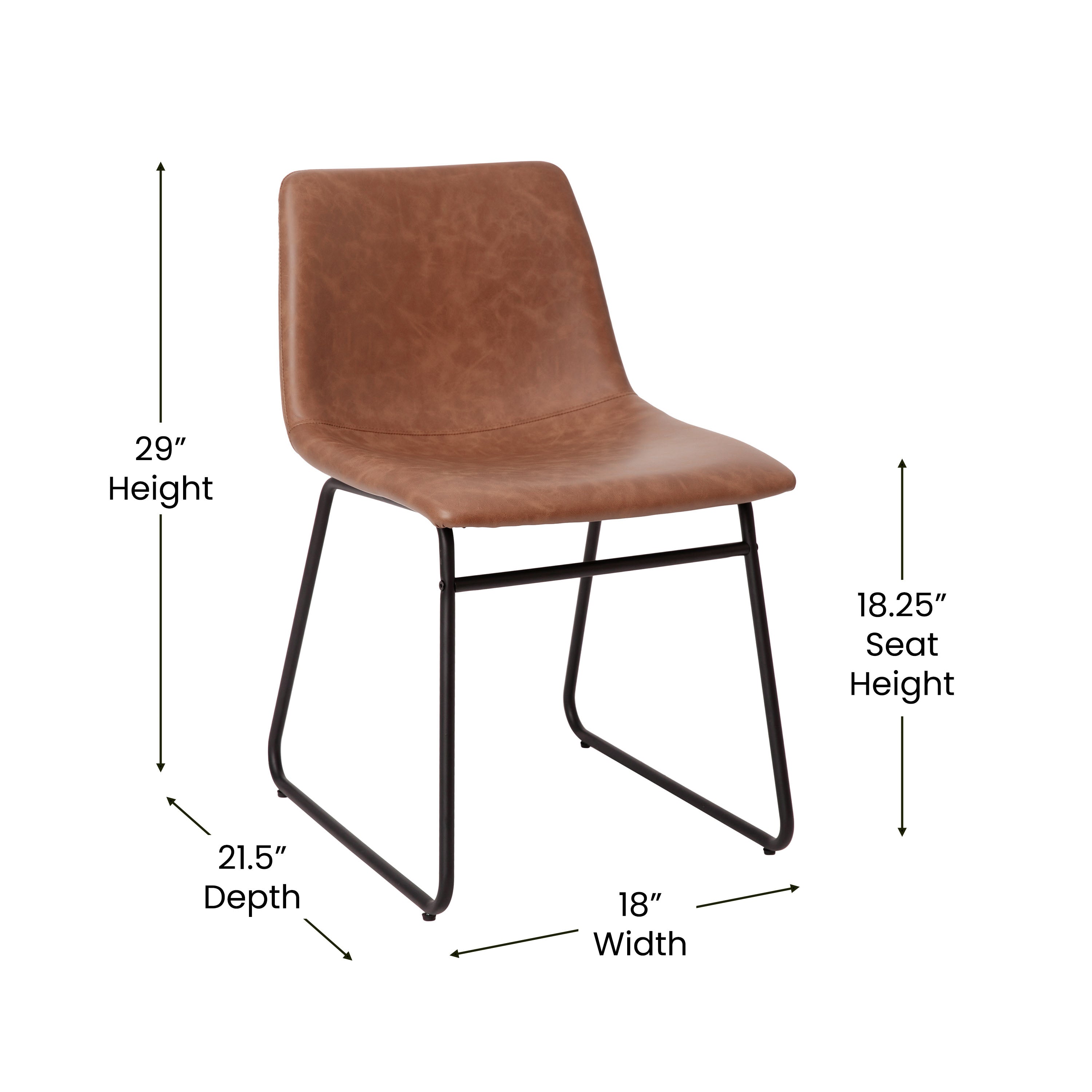 18 Inch Dining Table Height Chair, Mid-Back Sled Base Dining Chair in LeatherSoft Upholstery, Set of 2