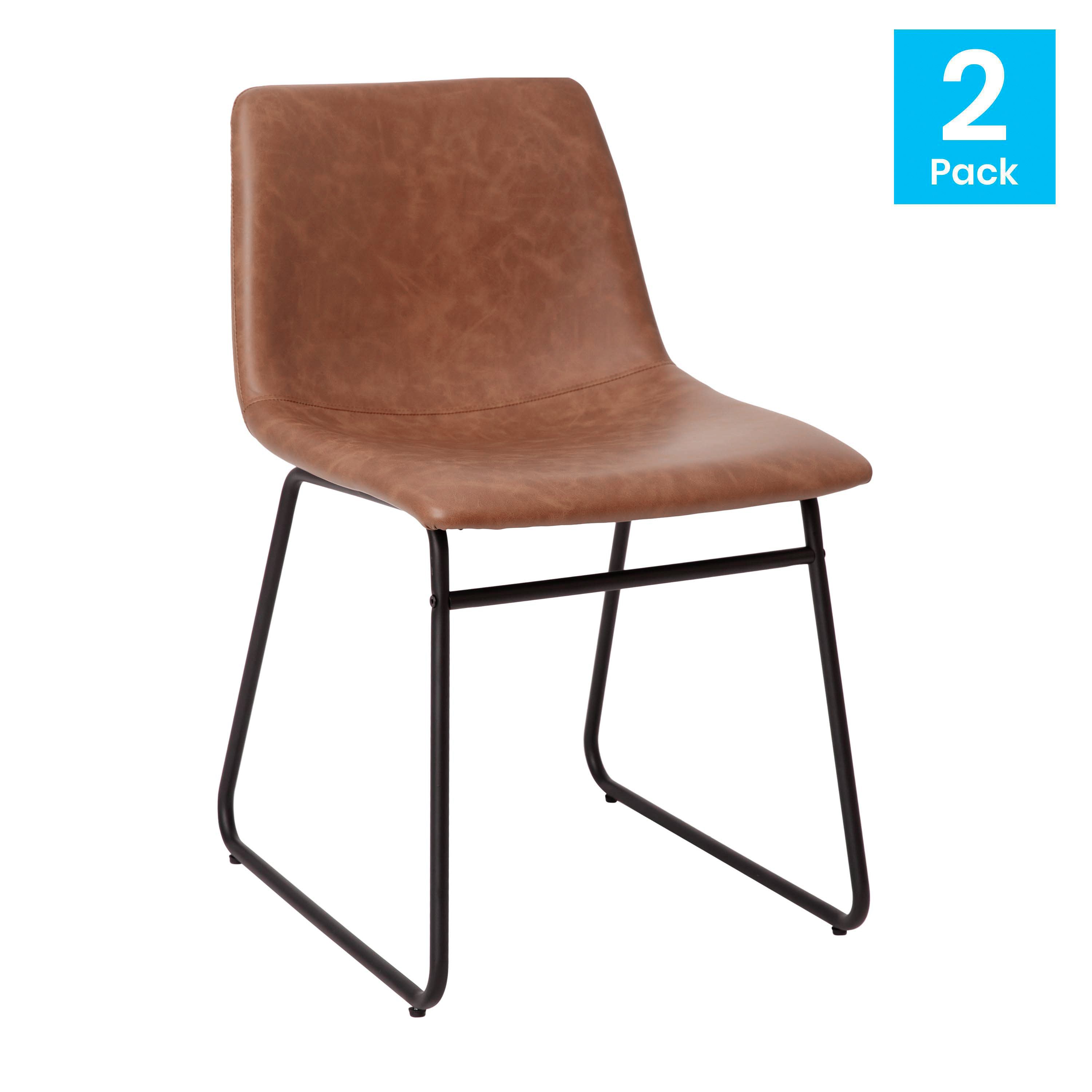 18 Inch Dining Table Height Chair, Mid-Back Sled Base Dining Chair in LeatherSoft Upholstery, Set of 2