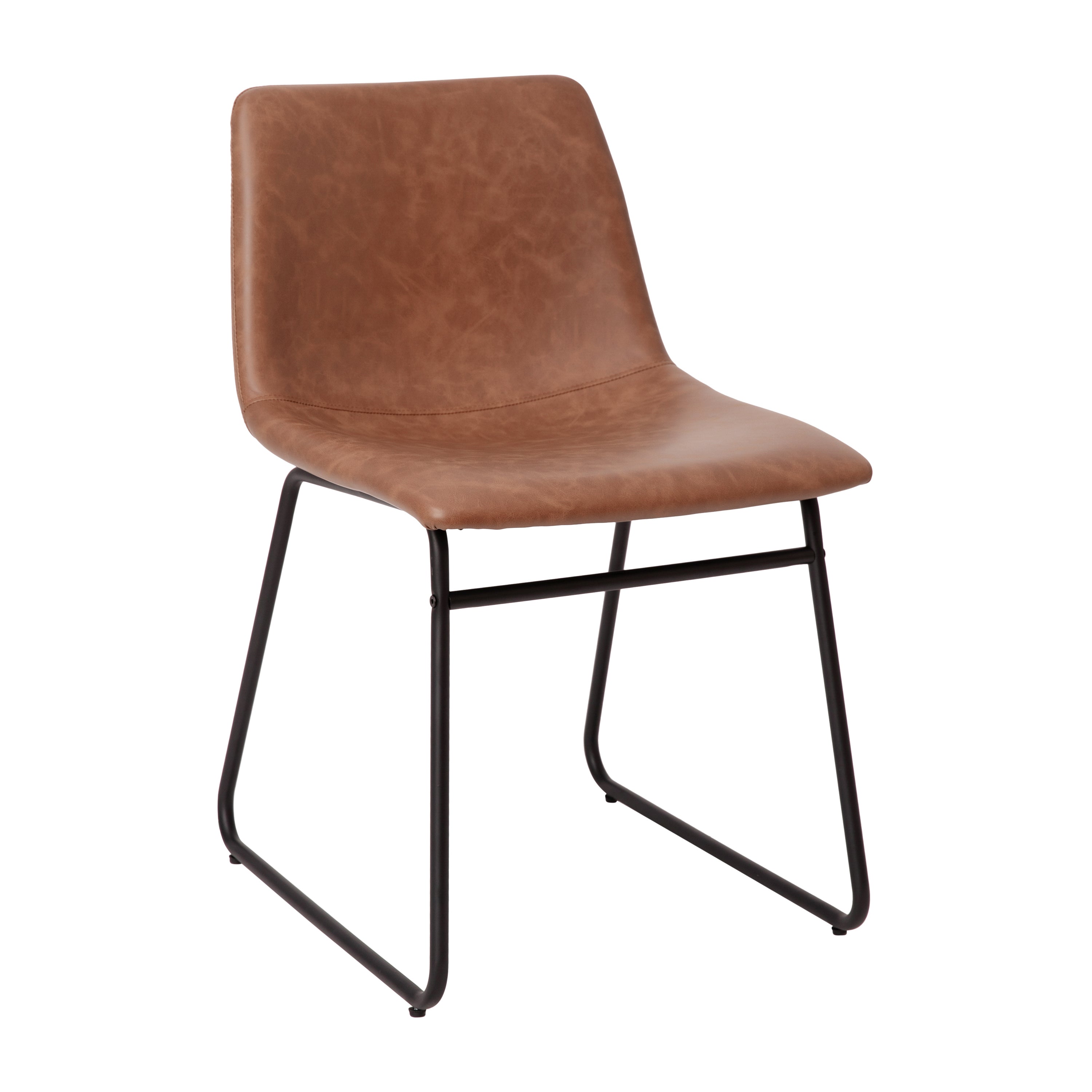 18 Inch Dining Table Height Chair, Mid-Back Sled Base Dining Chair in LeatherSoft Upholstery, Set of 2