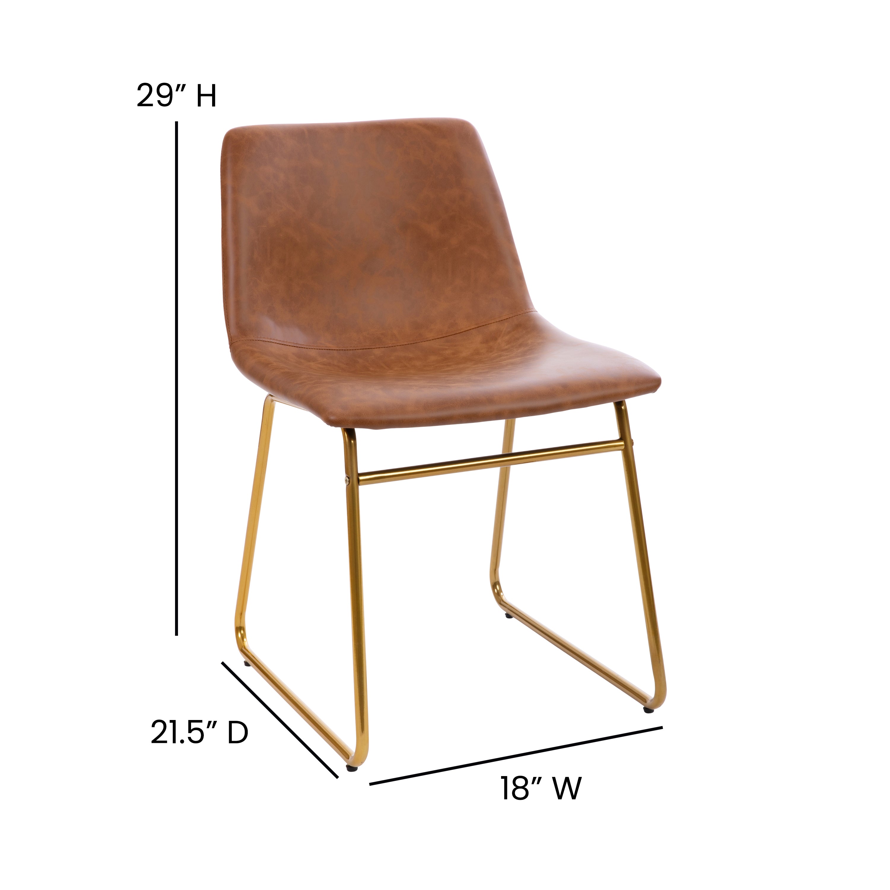 18 Inch Dining Table Height Chair, Mid-Back Sled Base Dining Chair in LeatherSoft Upholstery, Set of 2