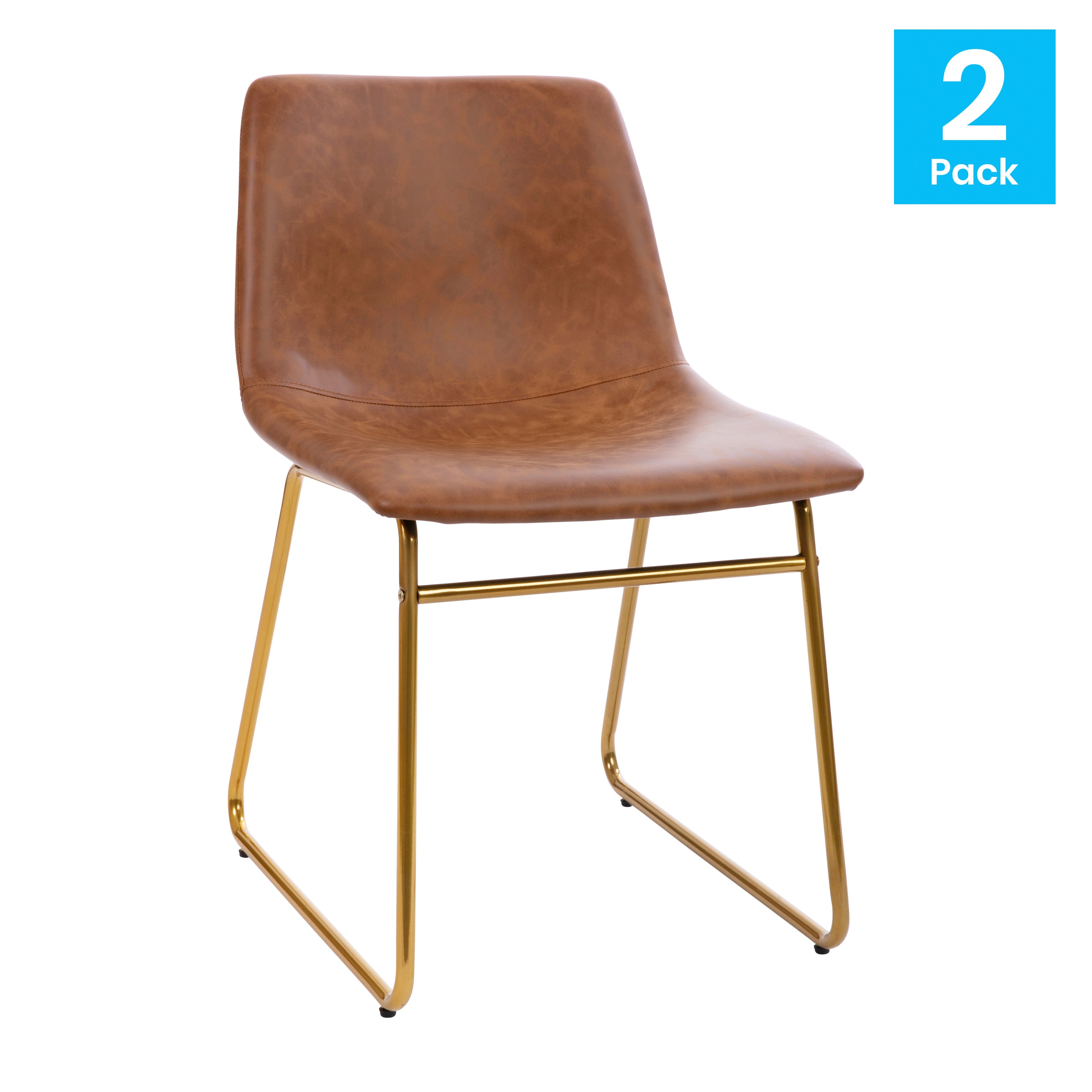 18 Inch Dining Table Height Chair, Mid-Back Sled Base Dining Chair in LeatherSoft Upholstery, Set of 2