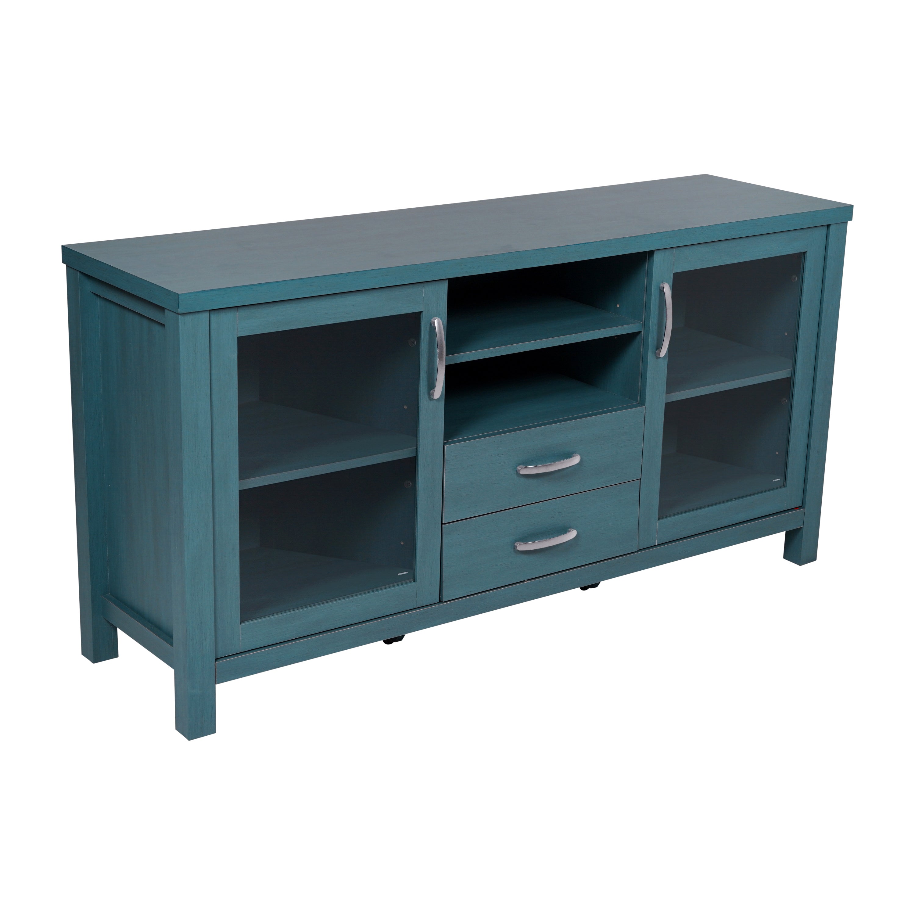 Dion Modern Kitchen and Dining Room Buffet Sideboard Storage Cabinet, Engineered Wood with 2 Tempered Glass Doors, 2 Drawers, Open Shelf