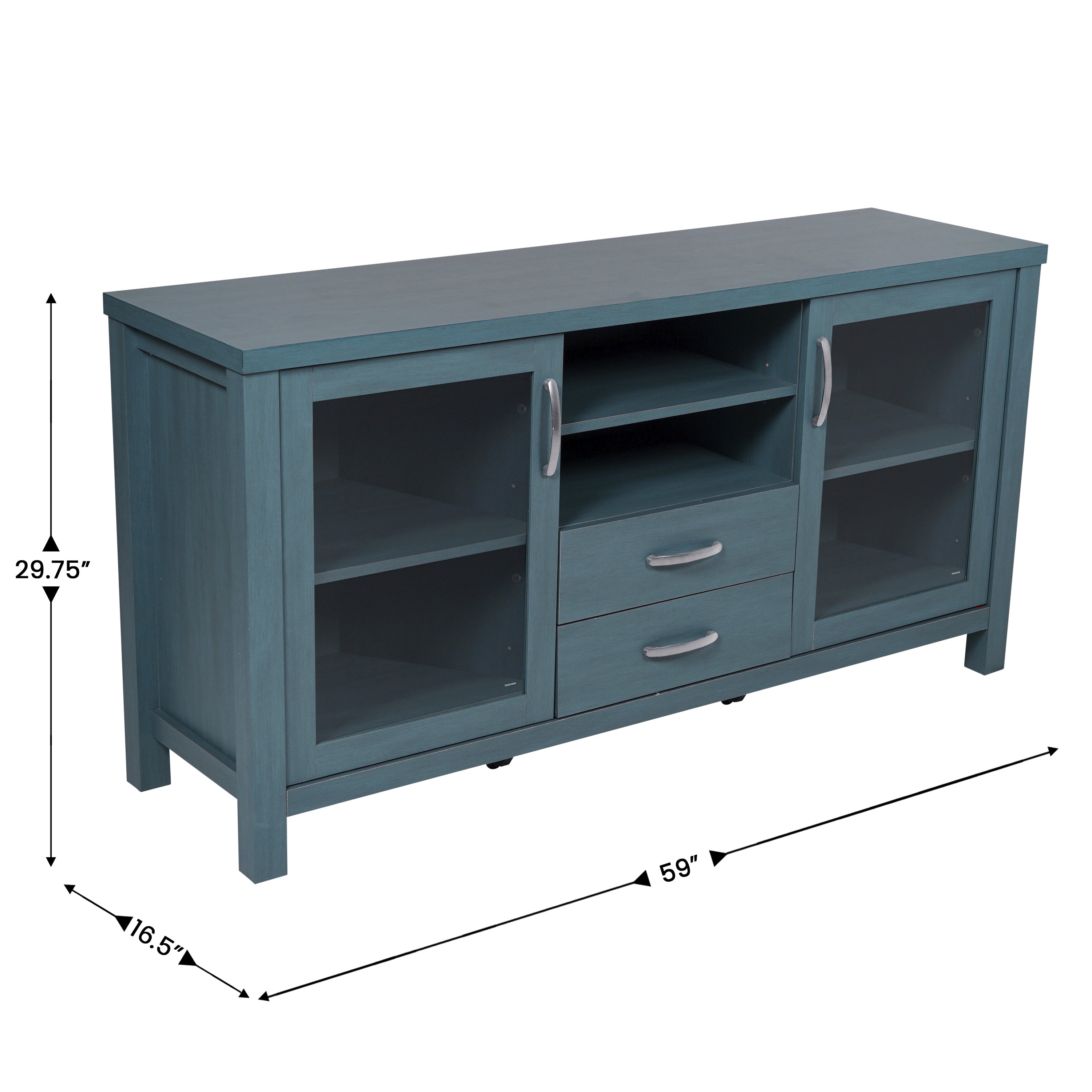 Dion Modern Kitchen and Dining Room Buffet Sideboard Storage Cabinet, Engineered Wood with 2 Tempered Glass Doors, 2 Drawers, Open Shelf