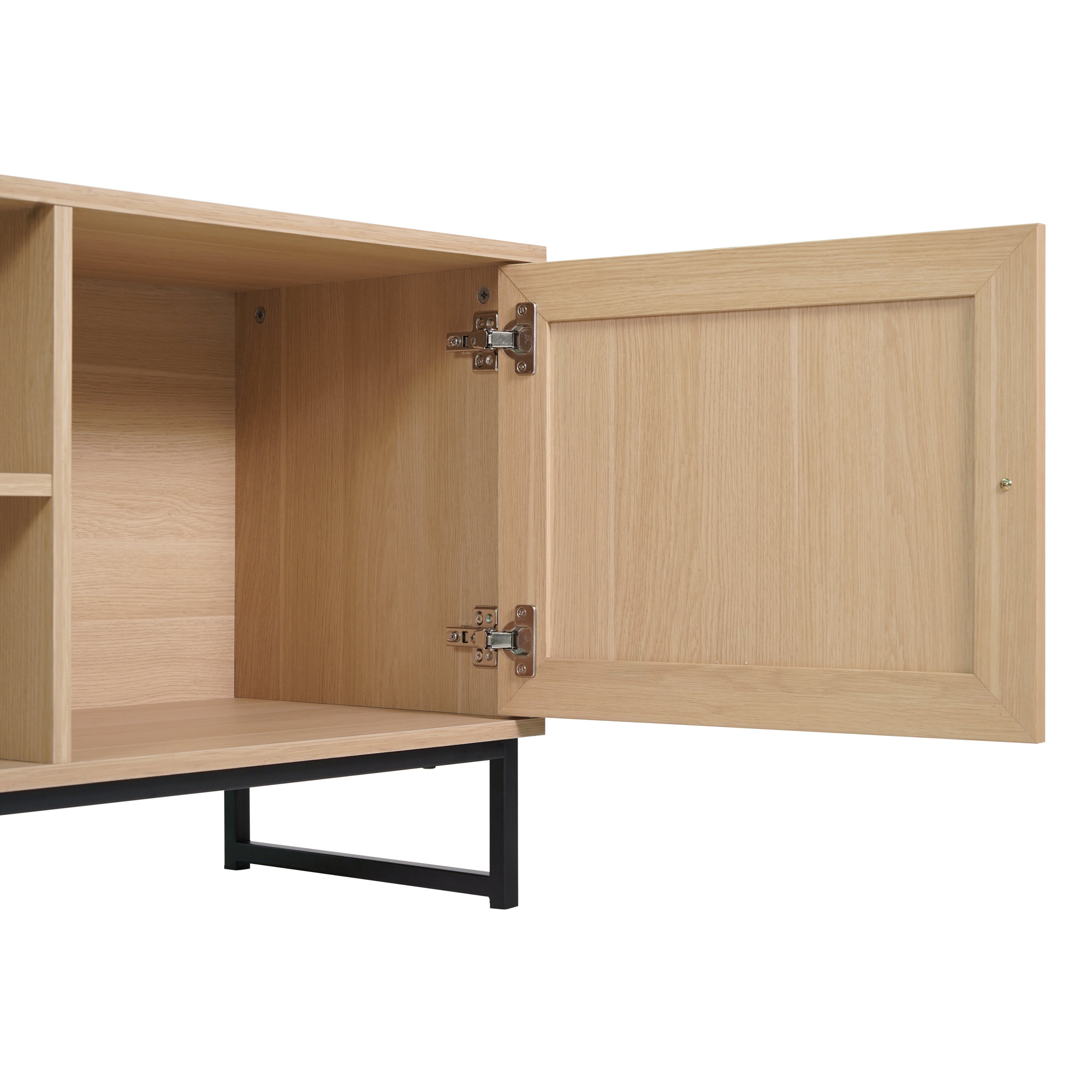 Malaki Mid-Century Modern 65 Inch TV Stand with 2 Rattan Soft Close Doors and Fixed Center Shelf, TV Stand for up to 70" TV's