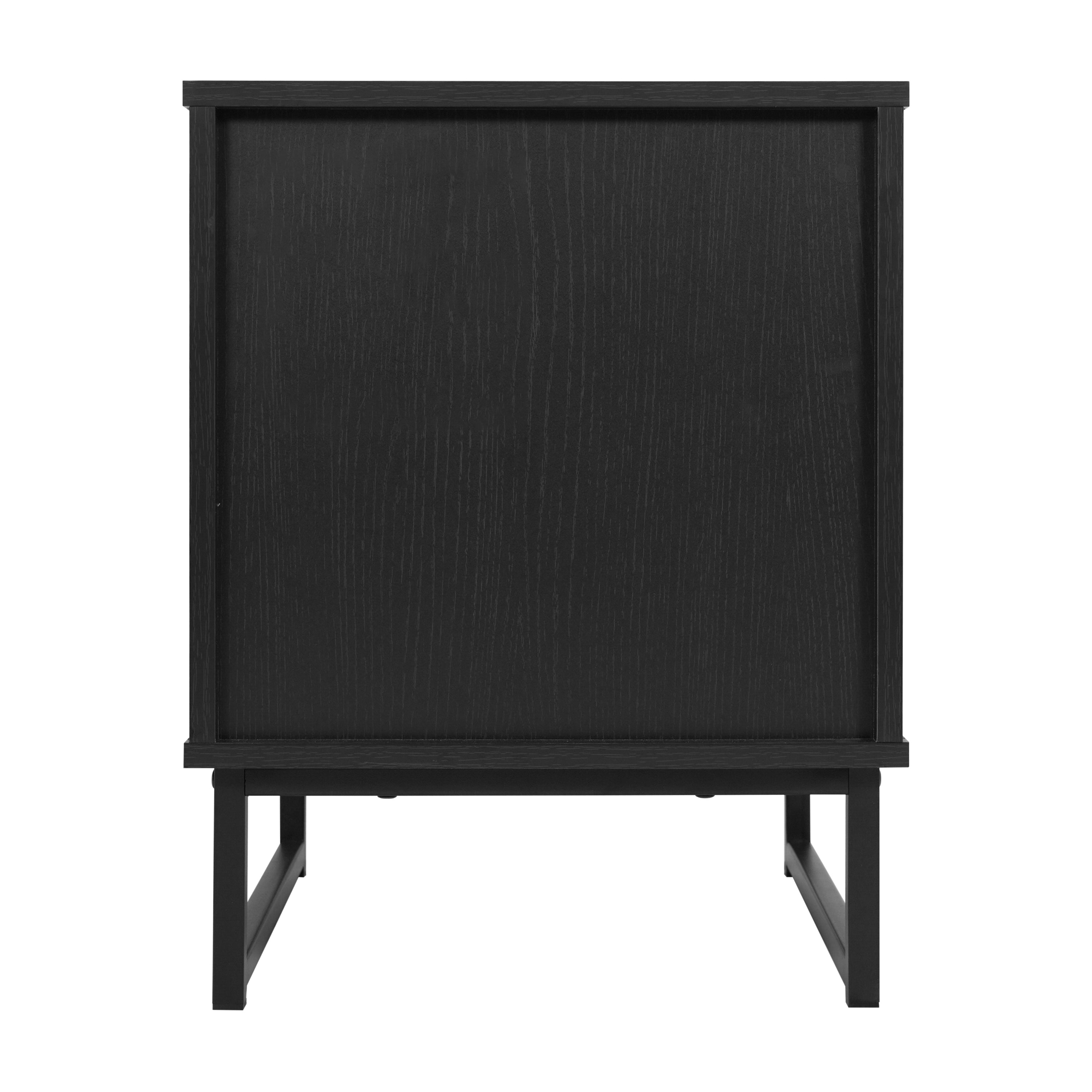 Malaki Set of 2 Mid-Century Modern Nightstands or End Tables with Rattan Accented Drawers, Open Upper Shelves, and Metal Legs