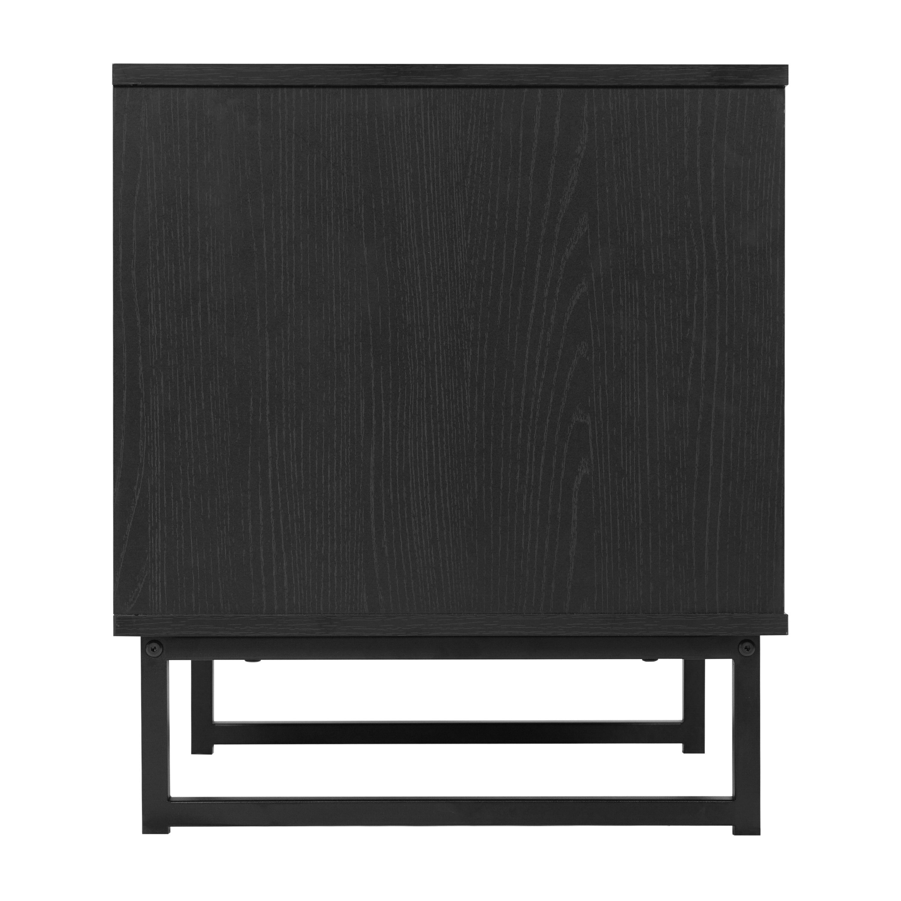 Malaki Mid-Century Modern Nightstand or End Table with Rattan Accented Drawer, Open Upper Shelf, and Metal Legs