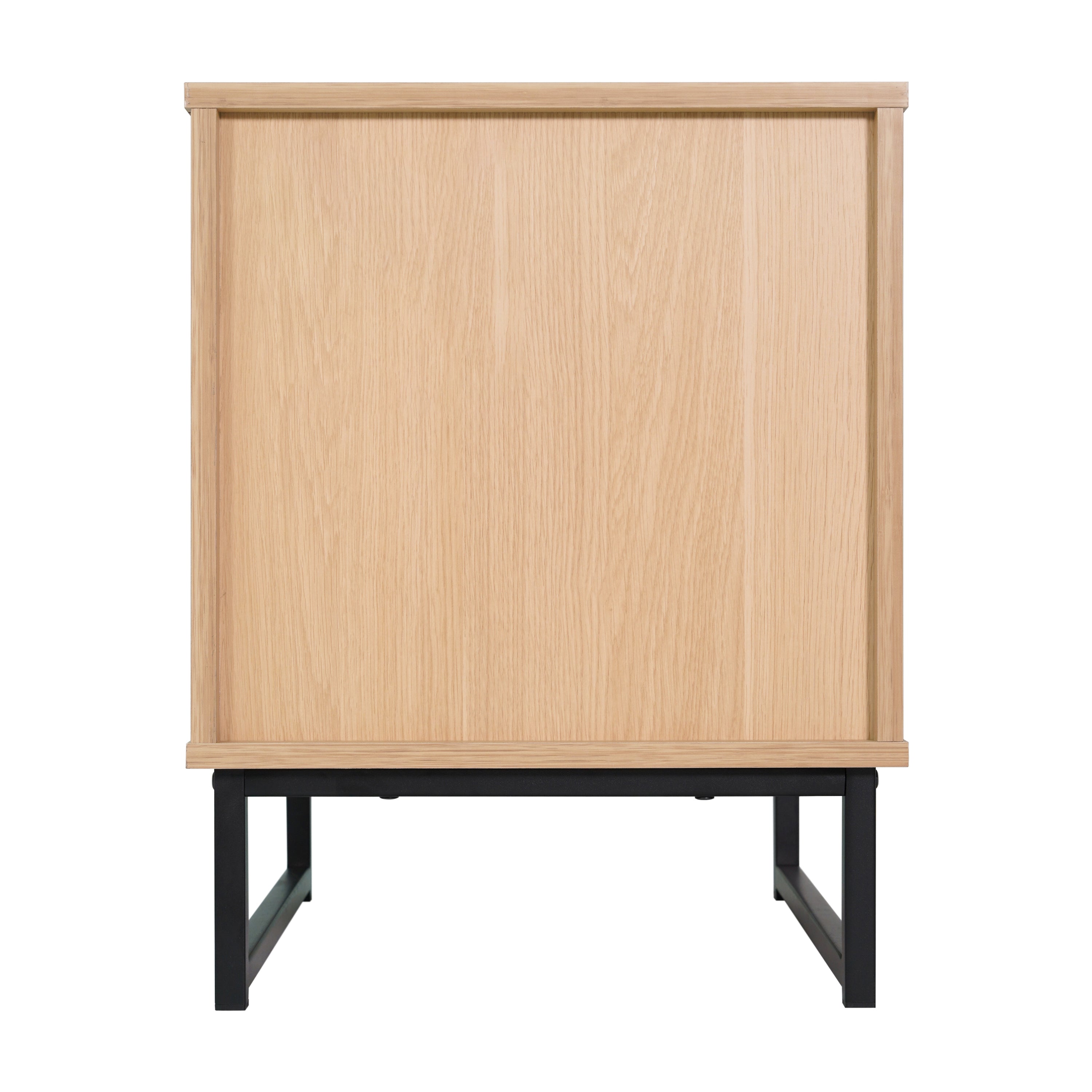 Malaki Mid-Century Modern Nightstand or End Table with Rattan Accented Drawer, Open Upper Shelf, and Metal Legs