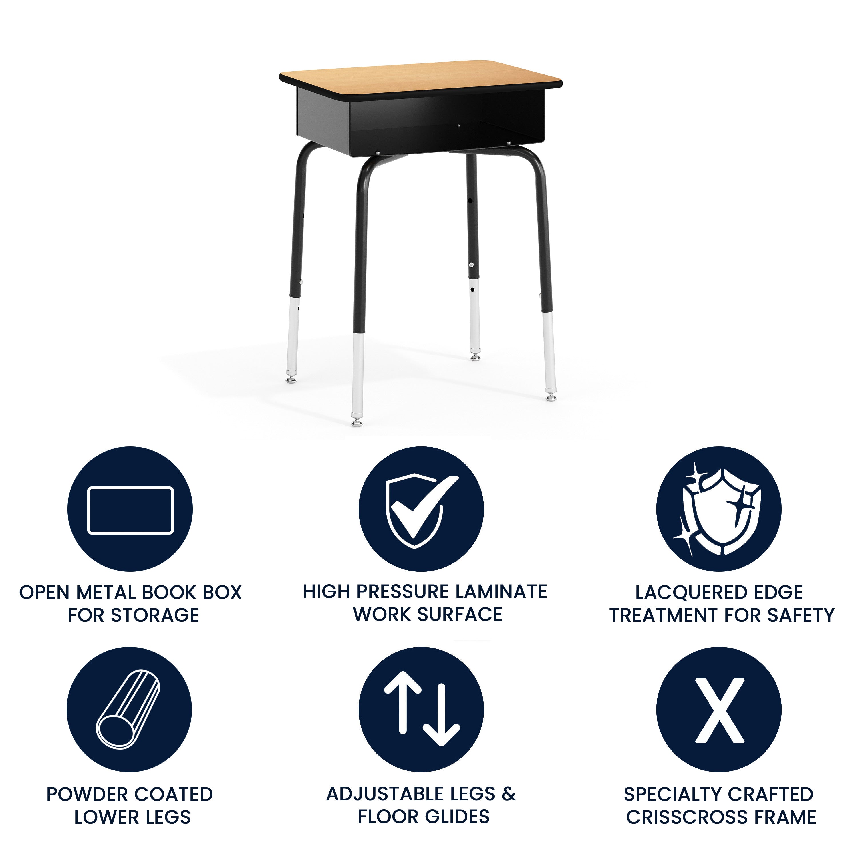 Student Desk with Open Front Metal Book Box