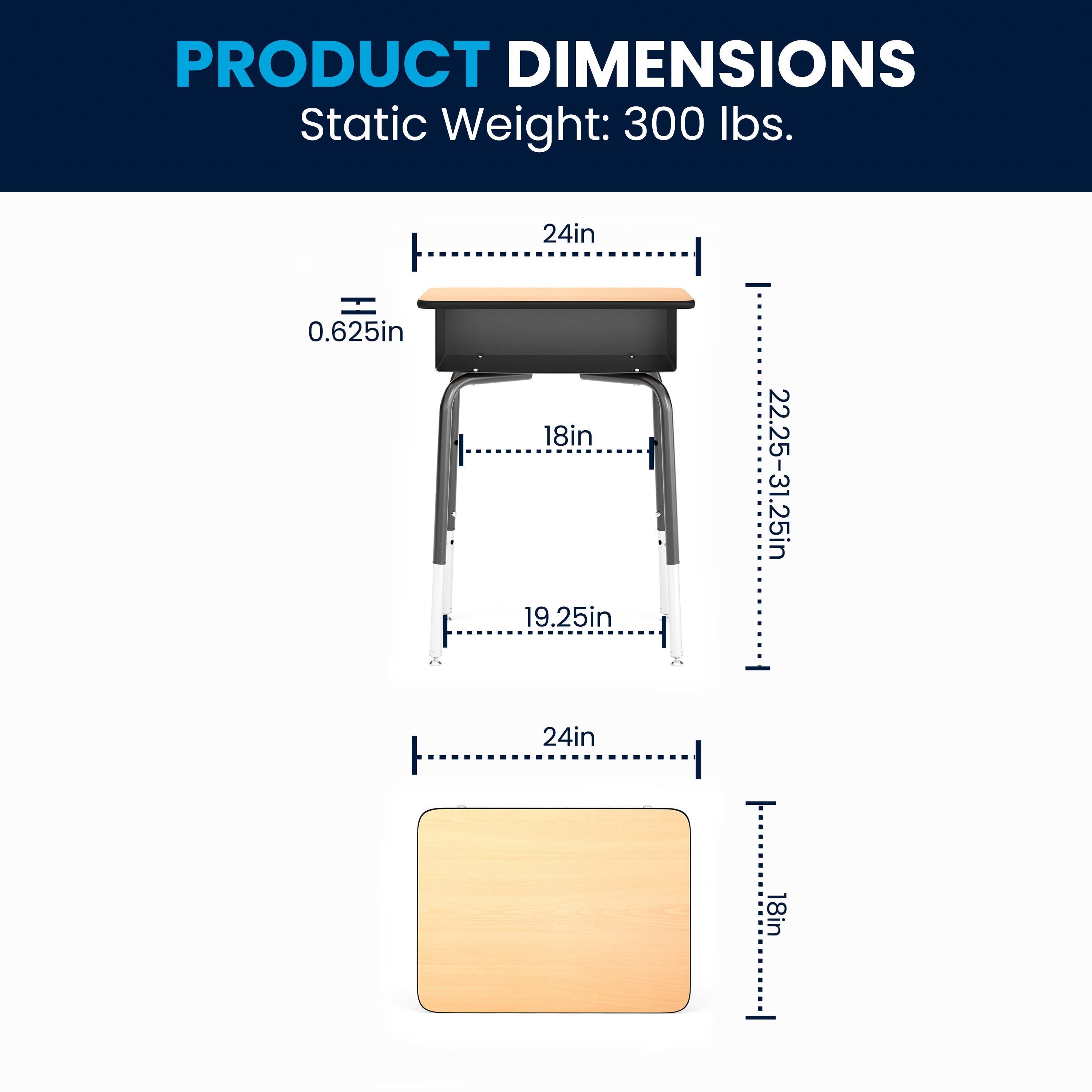 Student Desk with Open Front Metal Book Box