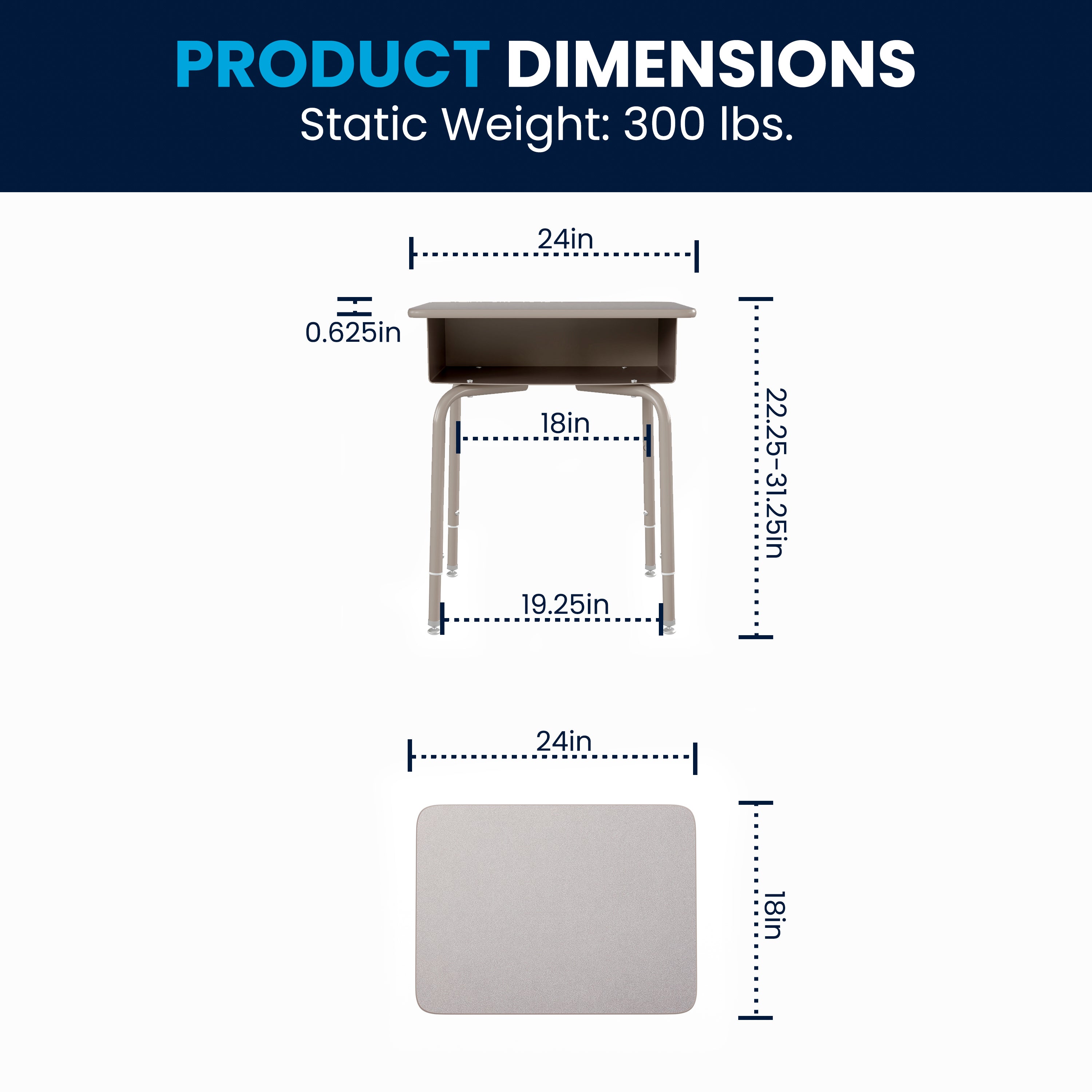 Student Desk with Open Front Metal Book Box