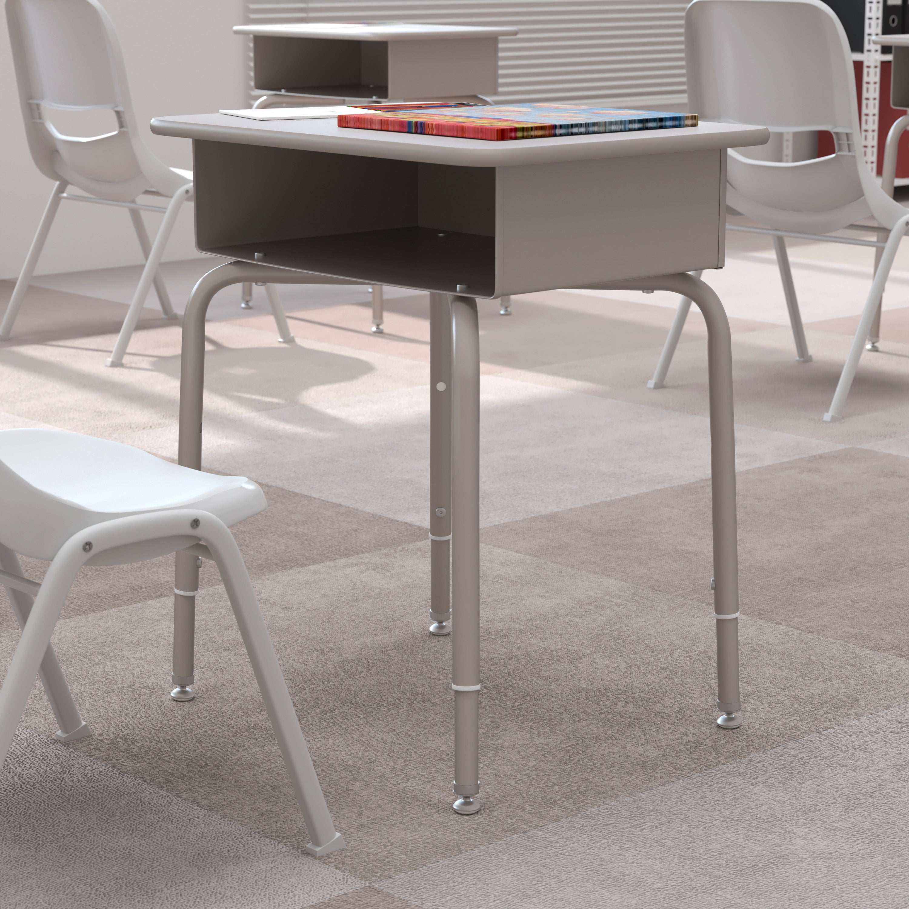 Student Desk with Open Front Metal Book Box