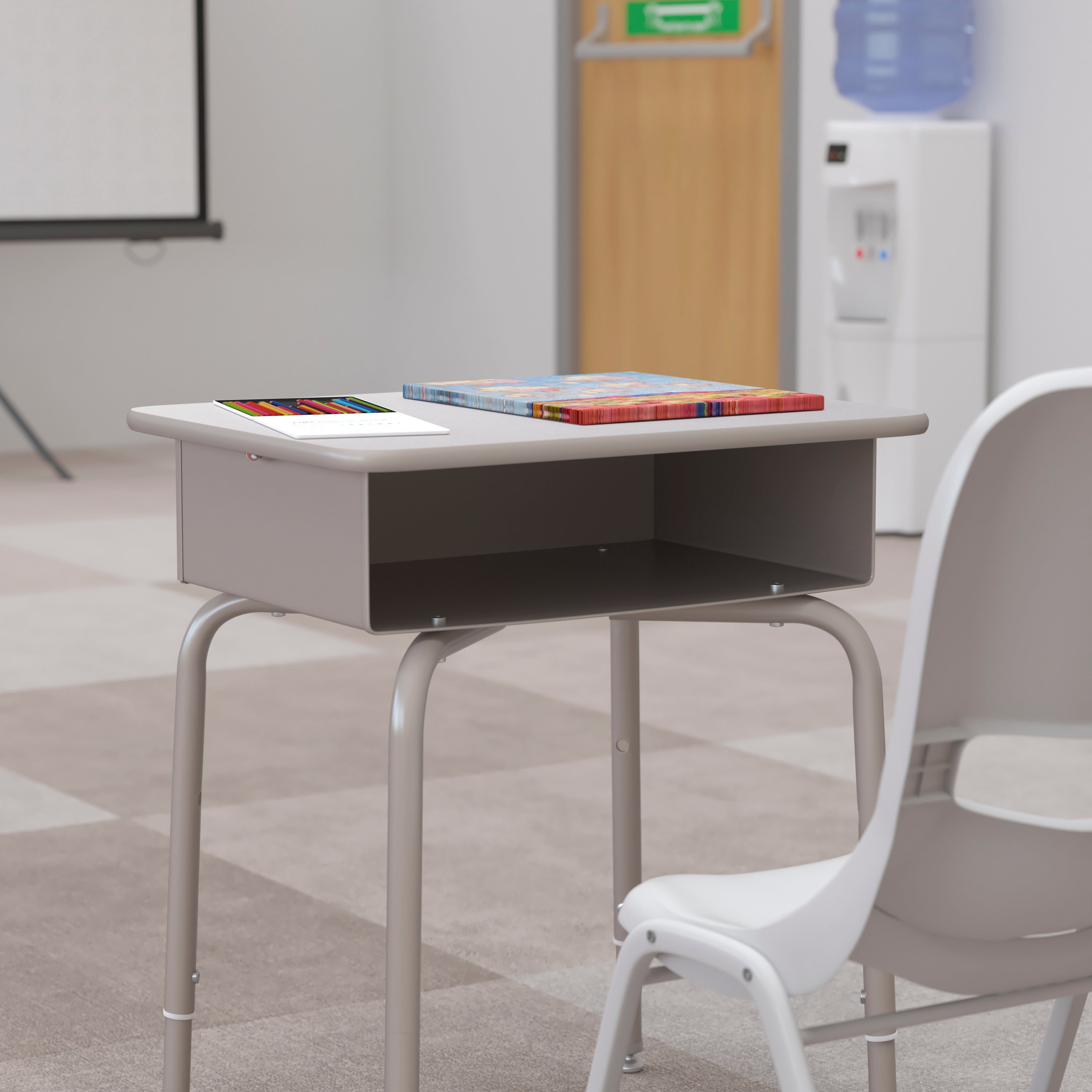 Student Desk with Open Front Metal Book Box